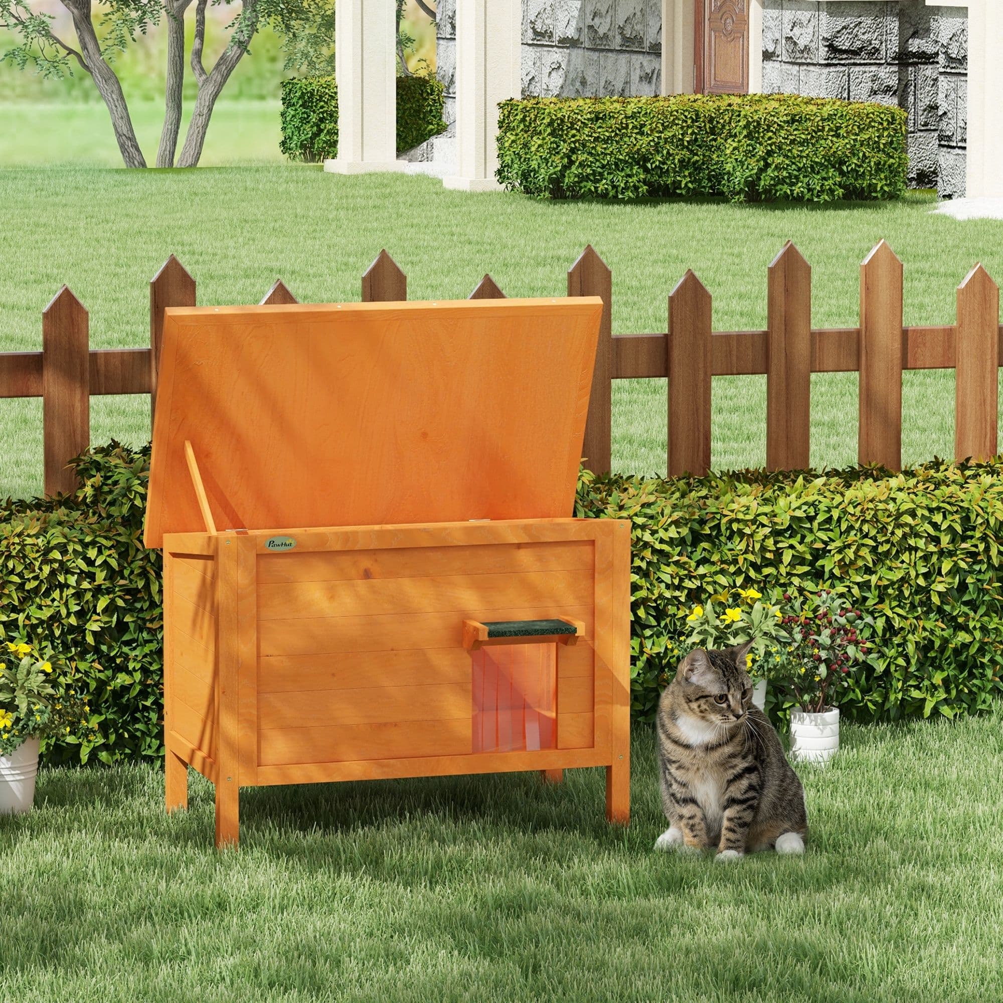 Cat House, Outdoor Insulated Feral Cat House w/ Removable Floor - Orange