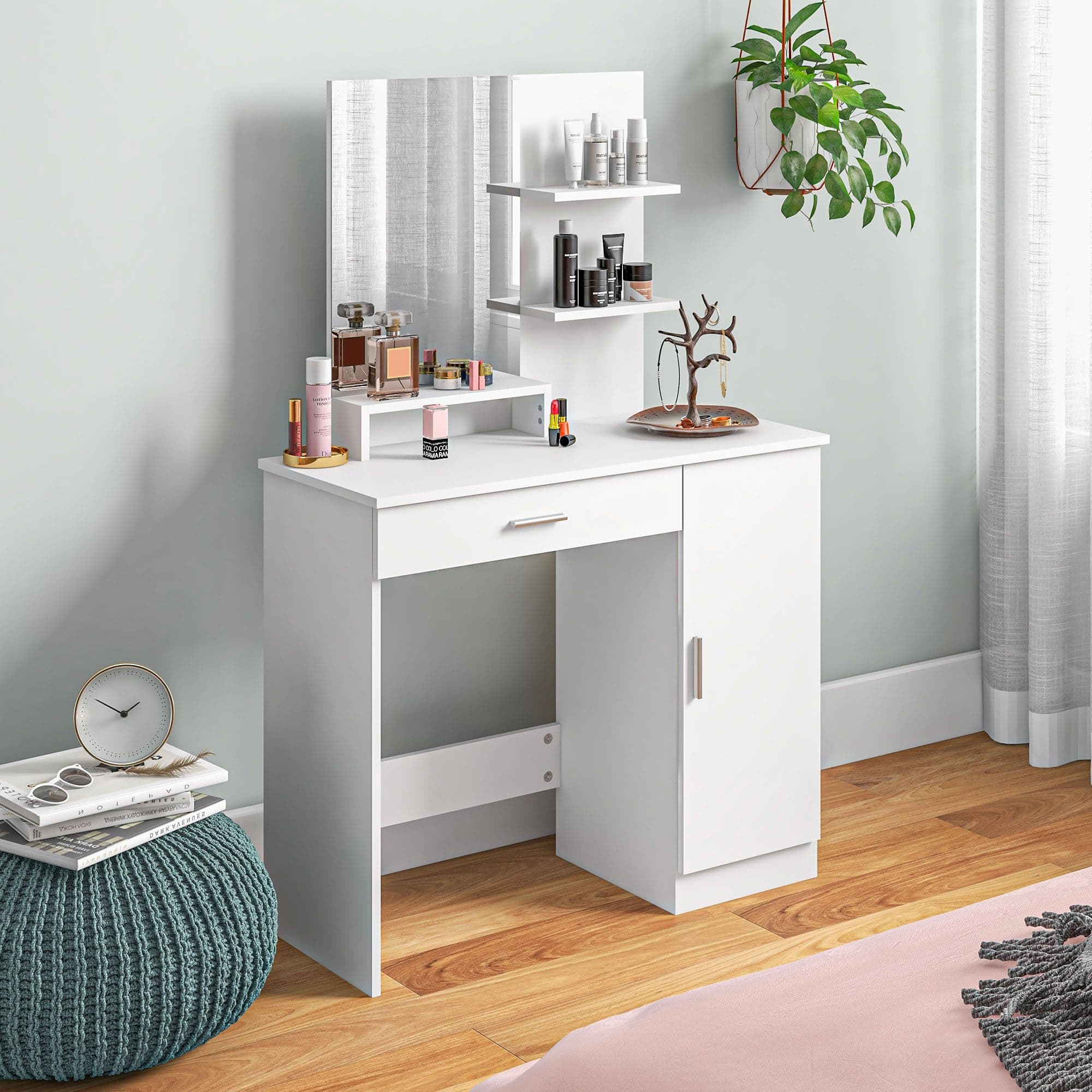 Dresssing Table Bedroom Vanity Table with Mirror and Storage White