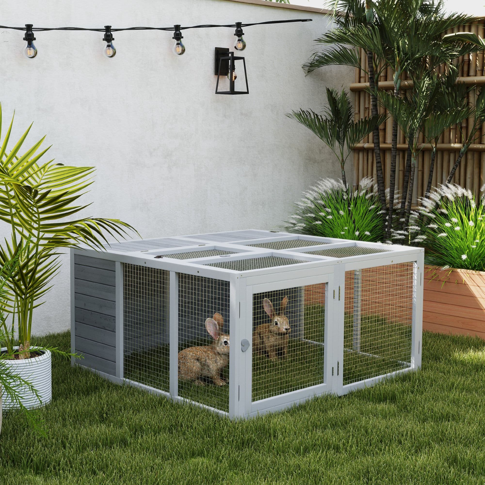Rabbit Hutch Small Animal Guinea Pig House with Openable Roof Grey