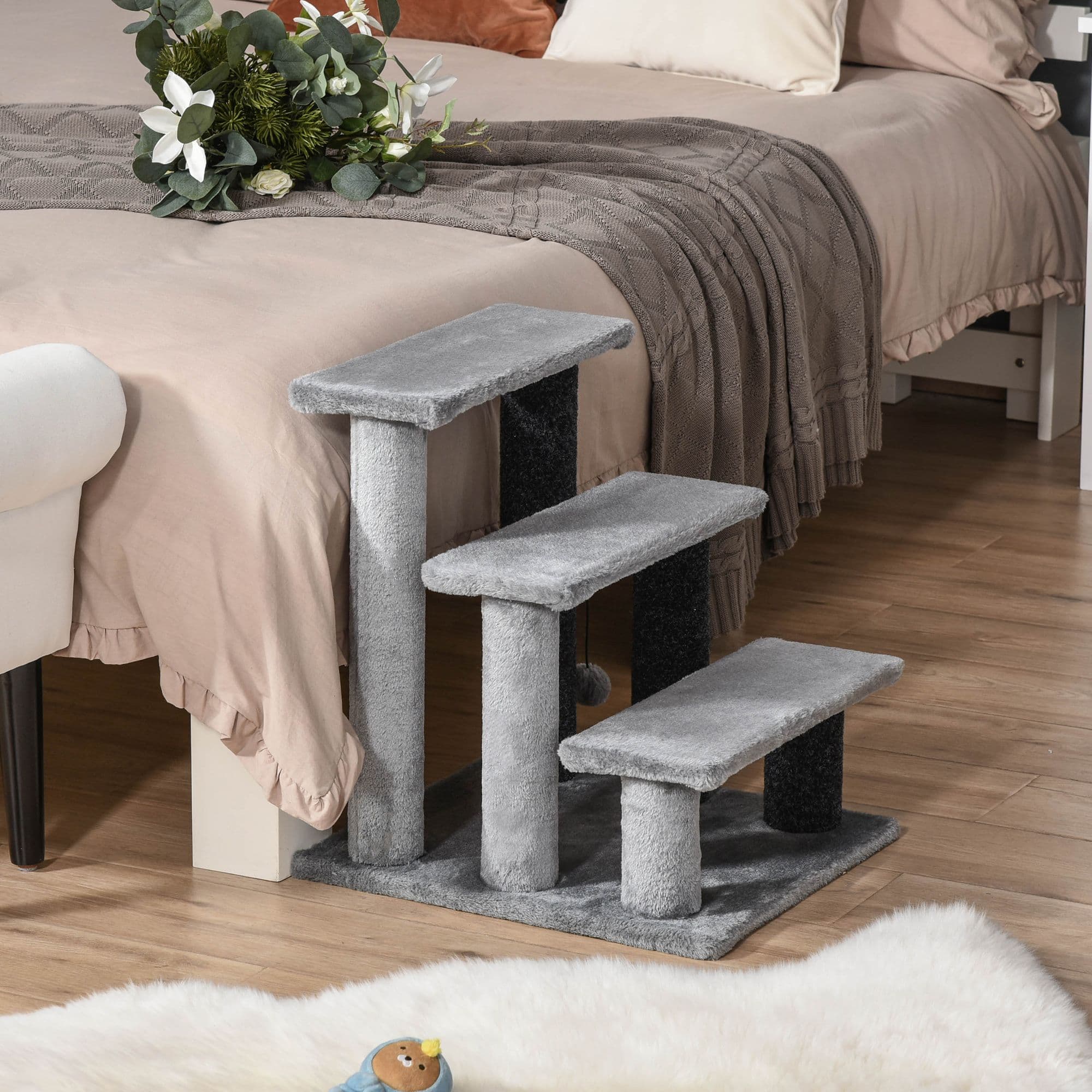 3-Step Cat Stairs with Scratching Posts, Platforms, Toy Ball, for Indoor Cats