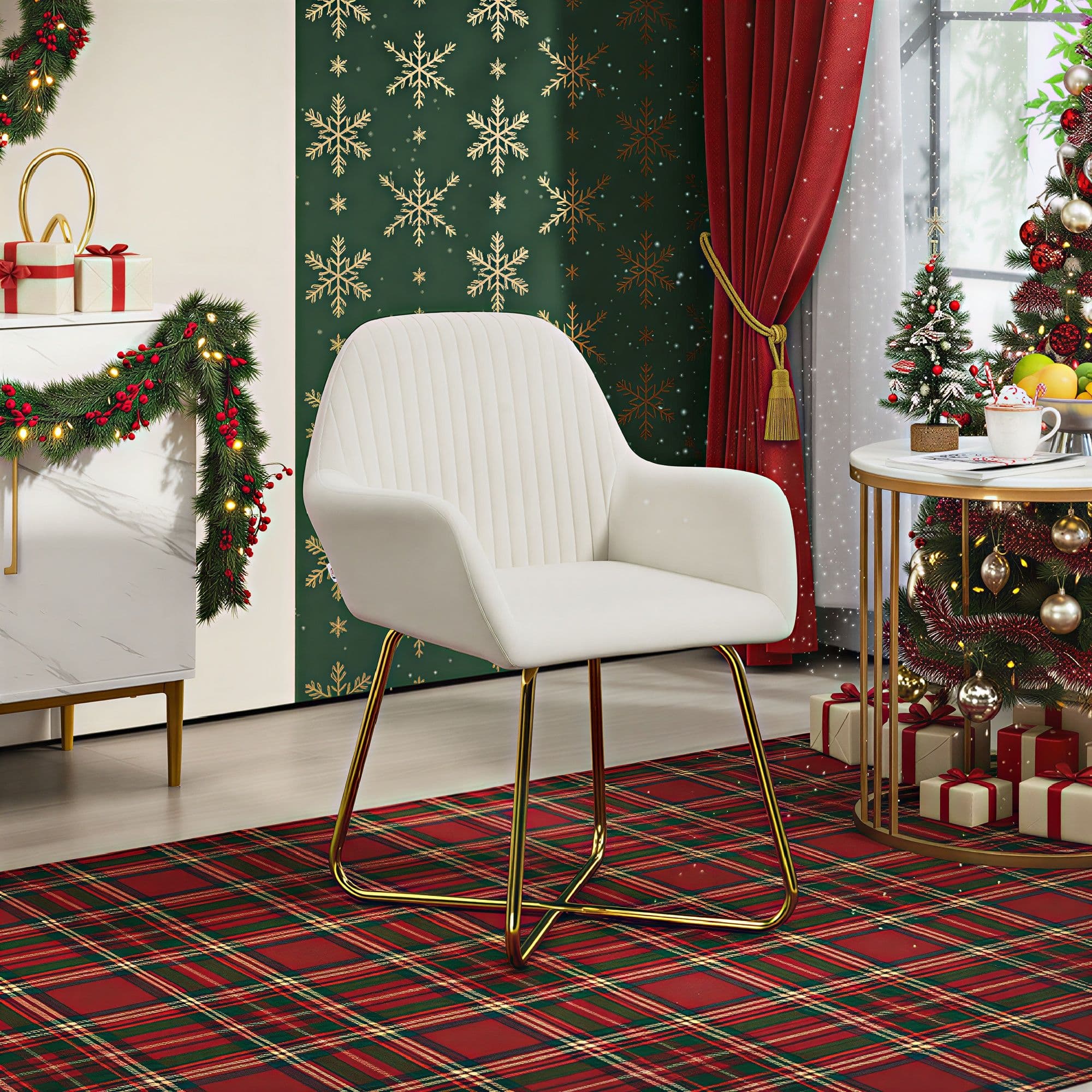 Modern Accent Chair Velvet-Touch Upholstered Armchair Cream White