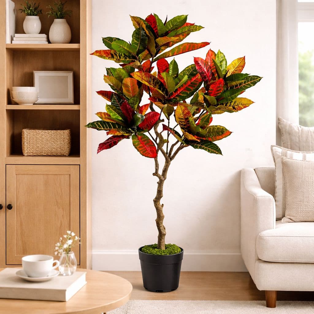 Artificial House Plant Codiaeum Multicoloured Office Tree 130cm Bright Croton Botanik