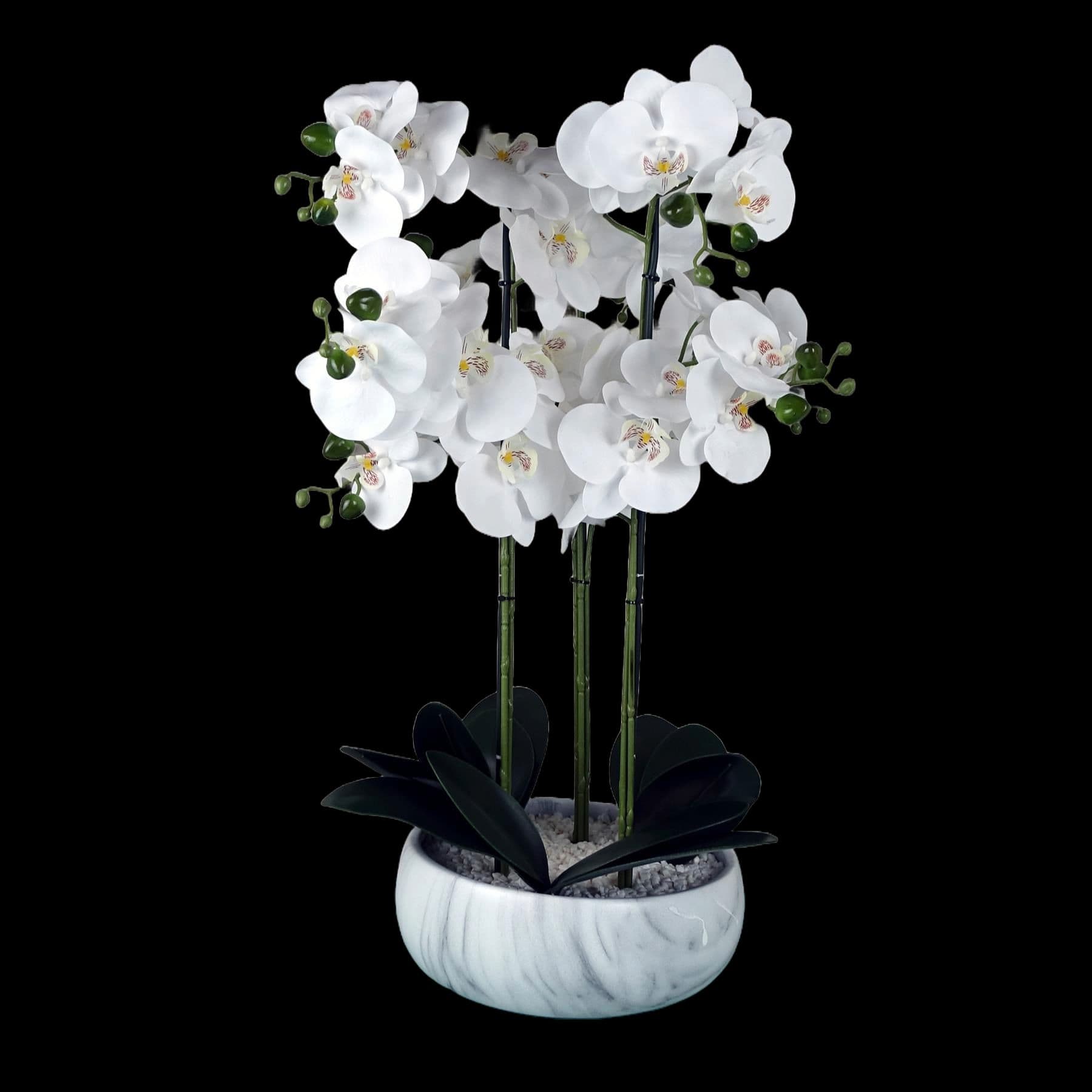 Orchid Artificial White Marble Effect  Ceramic Planter Botanik