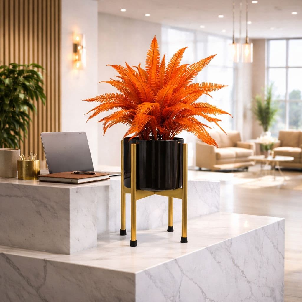 Metal Planter Stand Gold Black Metal Plant Pot 38.5cm x 18cm Leaf Design UK Botanik