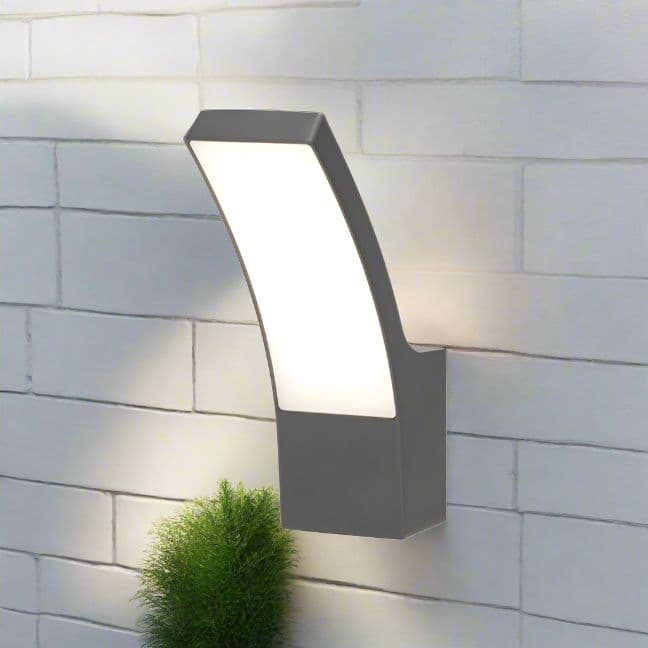 'Millie' Anthracite Dark Grey Curved Dark Grey LED Wall Light Diecast Aluminium Opal Diffuser 4000k IP54