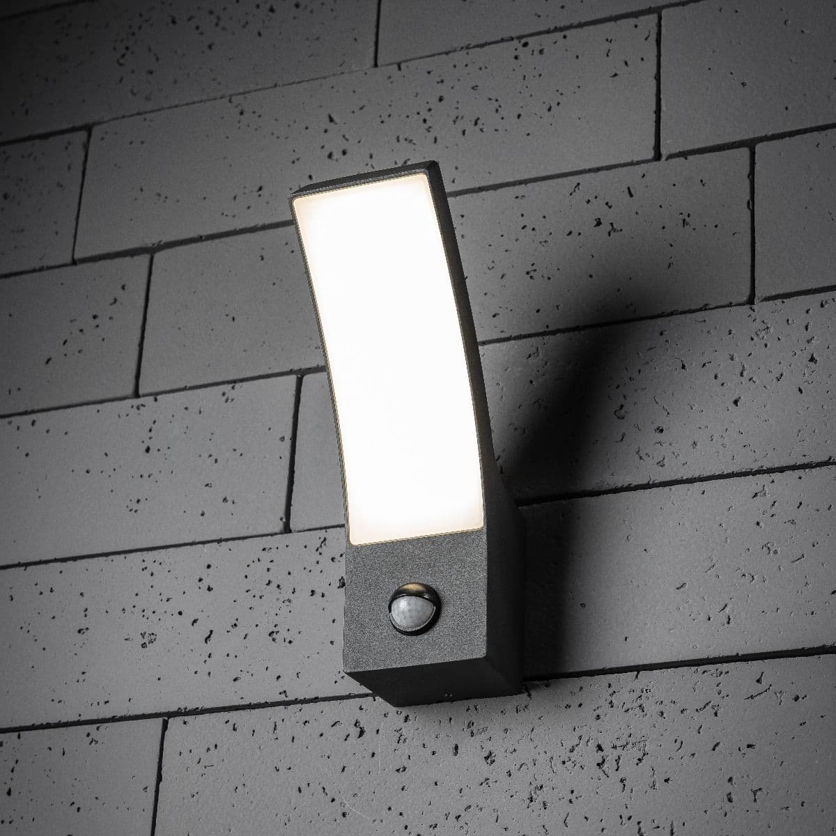 'Millie' Anthracite Dark Grey Curved Dark Grey LED Wall Light PIR Motion Sensor Diecast Aluminium Opal Diffuser 4000k IP54