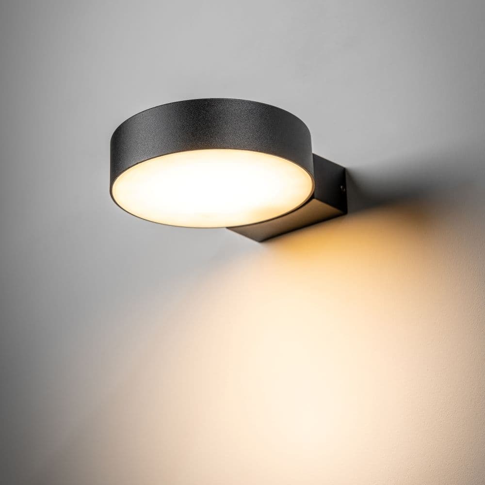 'Darcy' Anthracite Dark Grey Adjustable Round LED Outdoor Wall Light 3000k Warm White IP54