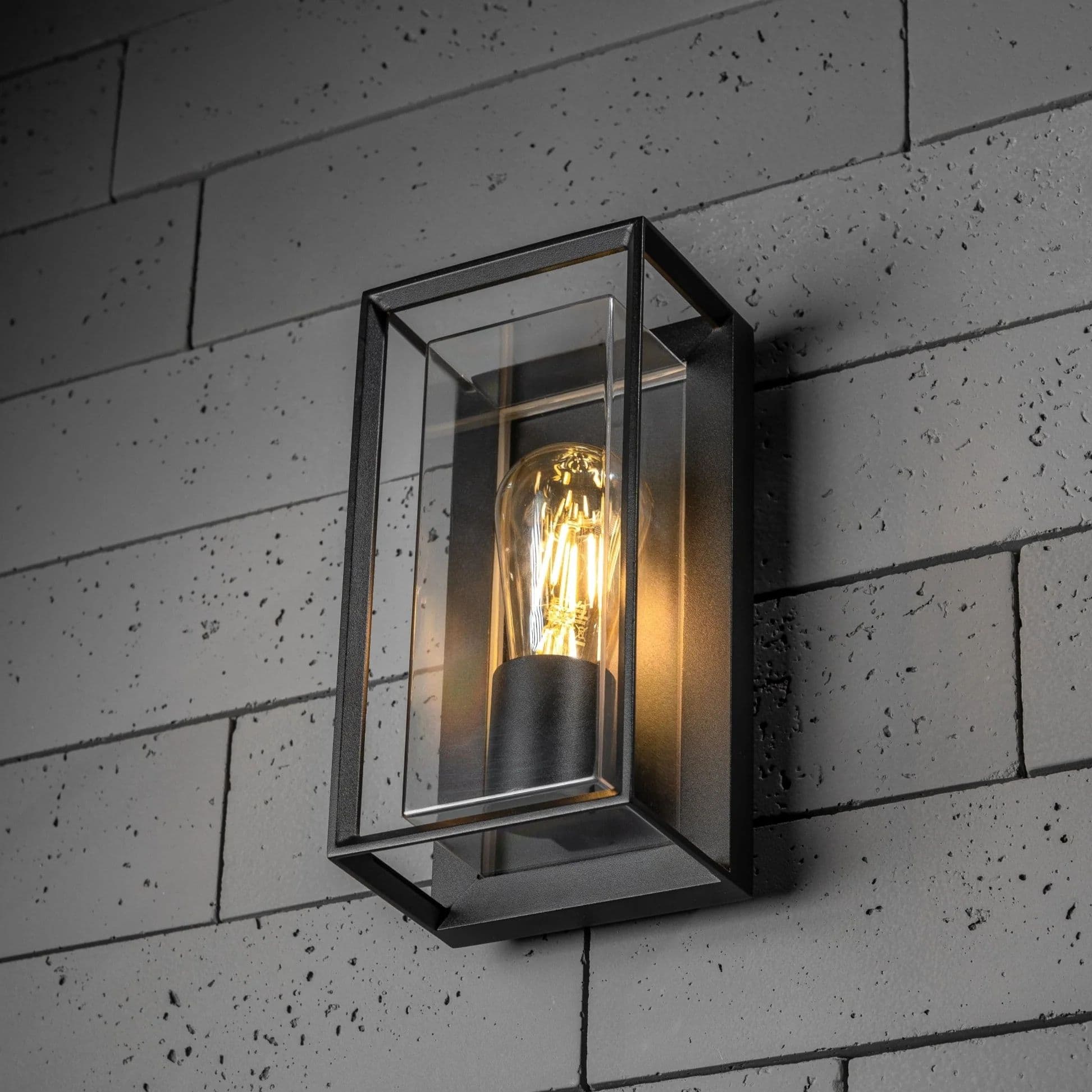 'Floriana' Black Outdoor Wall Light Clear Diffuser E27 Standard Screw IP54