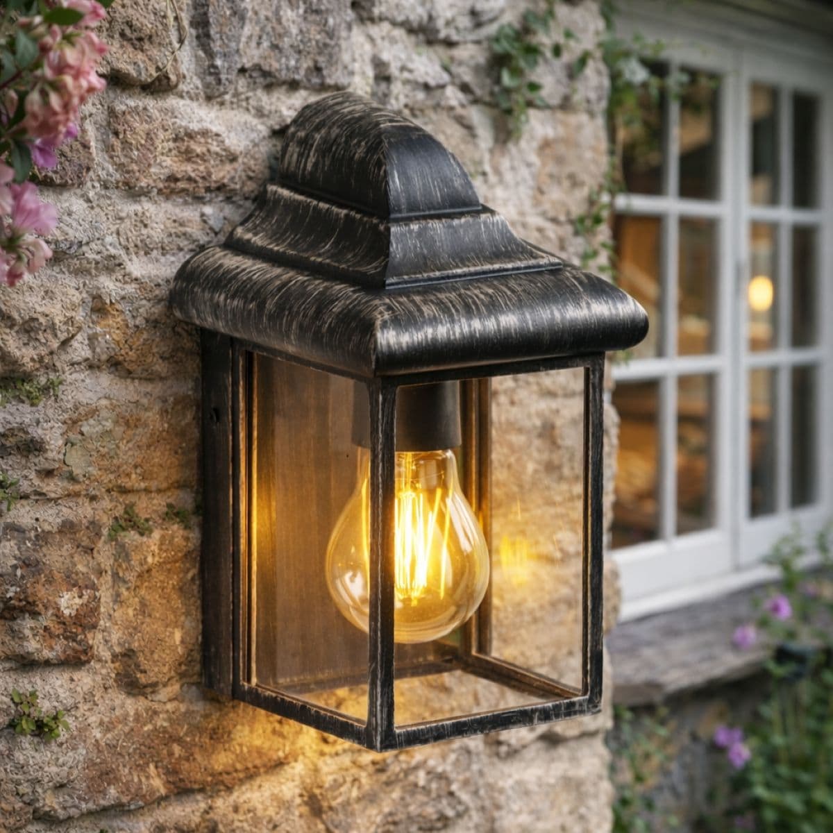 'Camila' Antique Bronze Outdoor Wall Lantern Clear Diffuser