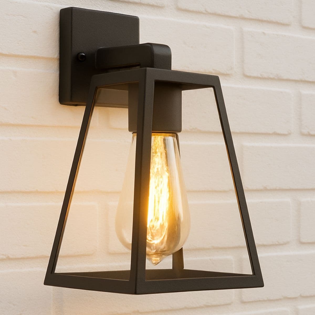'Callie' Black Outdoor Wall Light Triangle Clear Diffuser