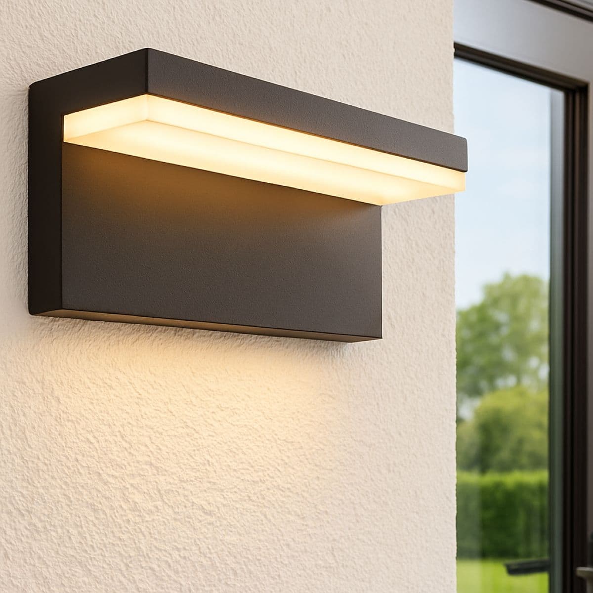 DALLAS Black Rectangular Outdoor Wall Light LED Opal Diffuser 3000k Warm White