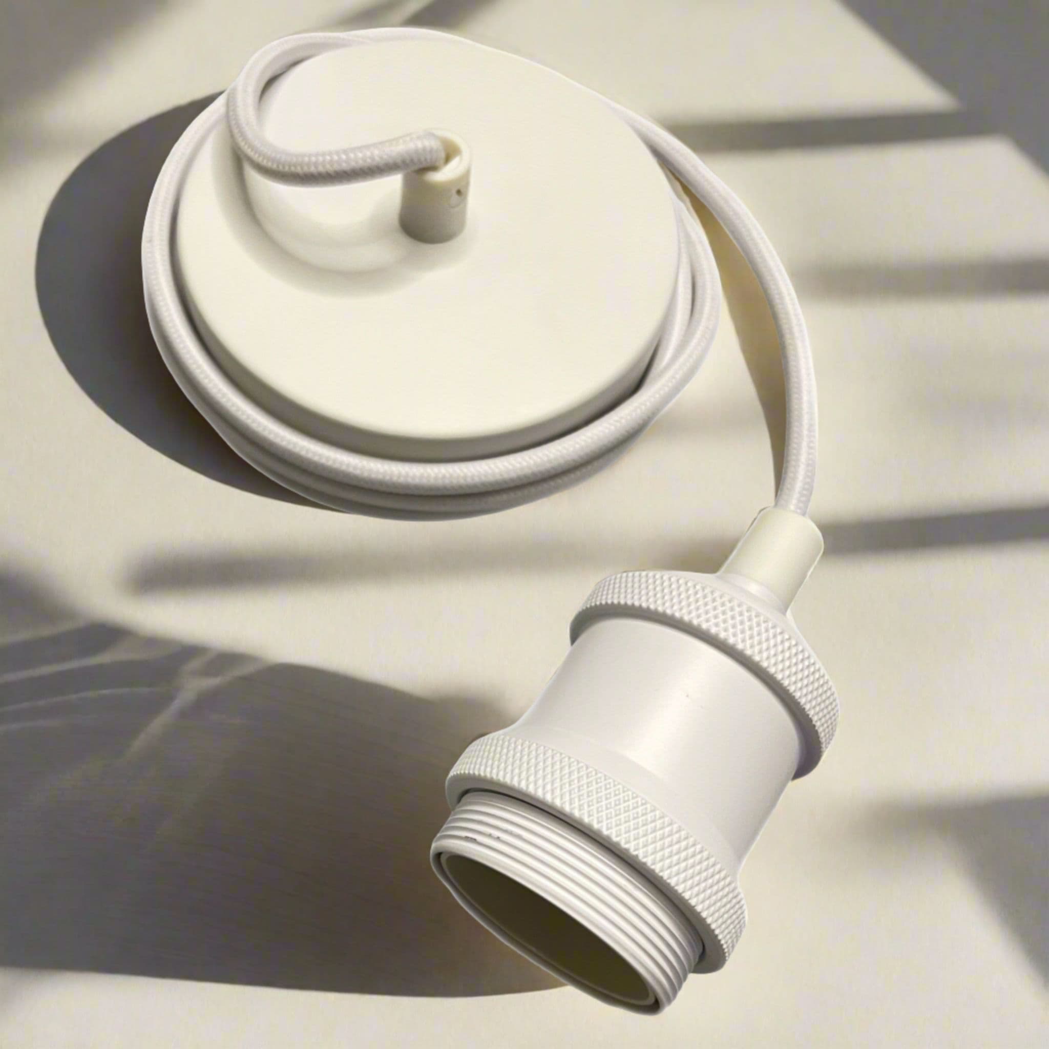 'Cassie' Matt White 1.5m adjustable E27 Ceiling Pendant and Matching ceiling Rose