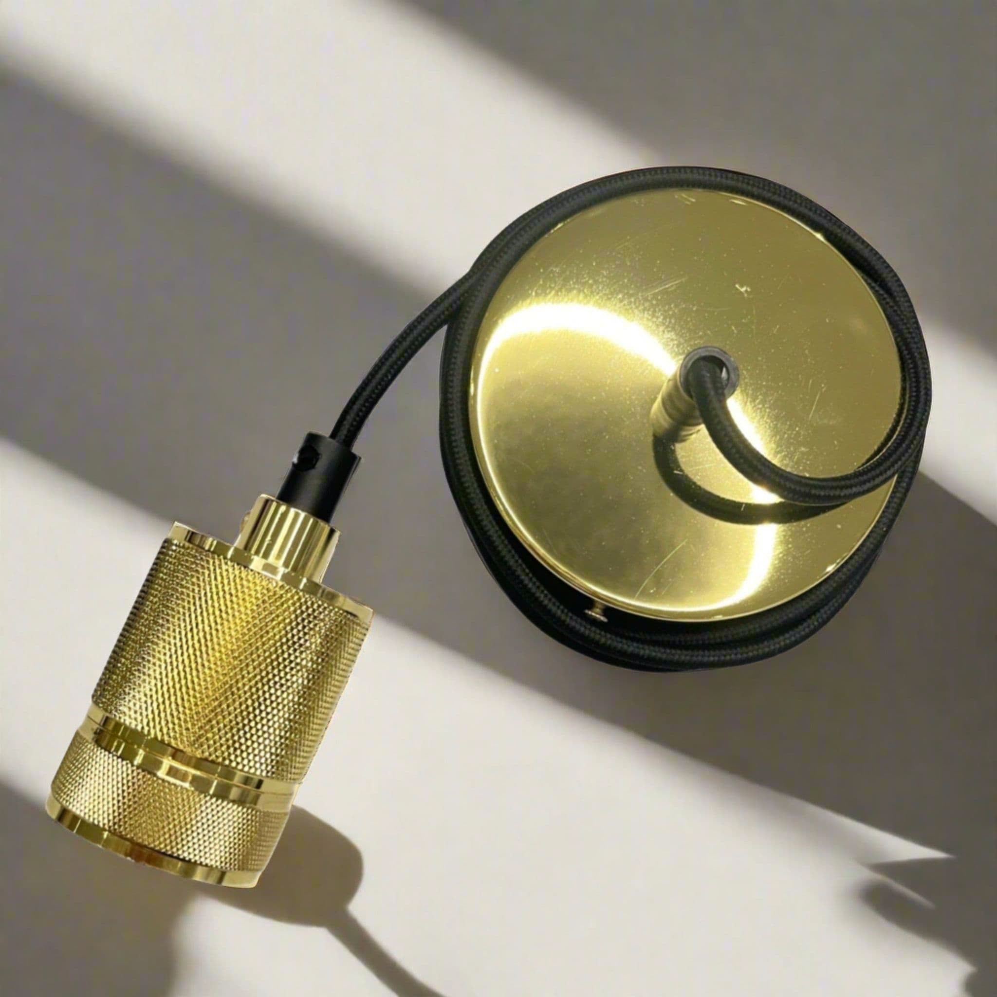 'Sydney' Gold Knurled Single Band 1.5m adjustable E27 Ceiling Pendant and Matching ceiling Rose