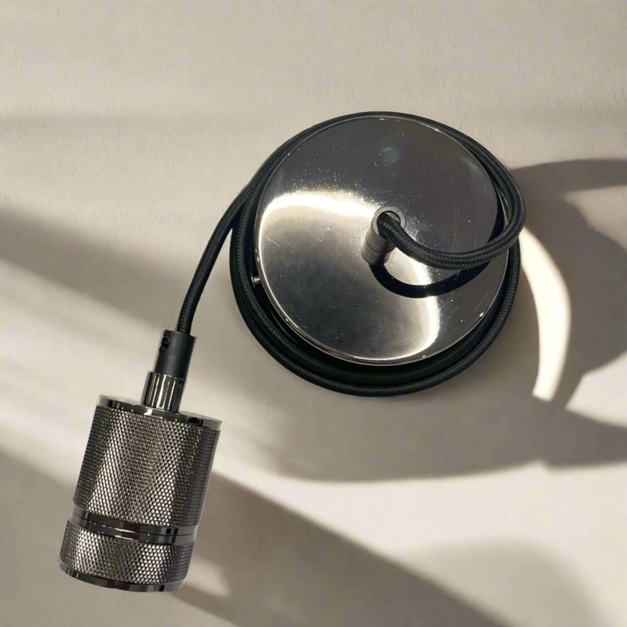 'Sydney'  Black Knurled Single Band 1.5m adjustable E27 Ceiling Pendant and Matching ceiling Rose