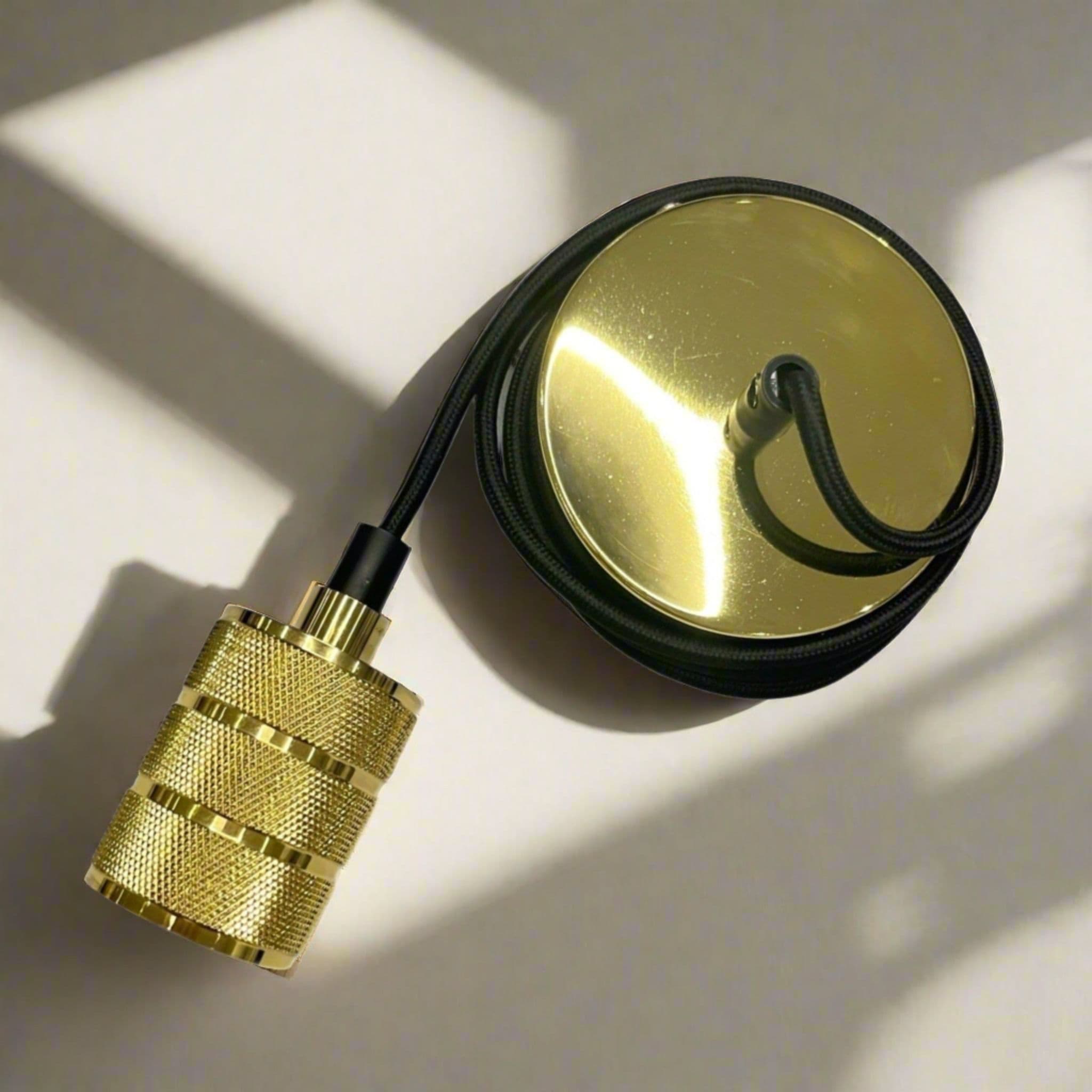 'Sydney' II Gold Knurled Two Band 1.5m adjustable E27 Ceiling Pendant and Matching ceiling Rose