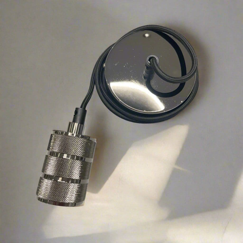 'Sydney' Black Knurled Two Band 1.5m adjustable E27 Ceiling Pendant and Matching ceiling Rose