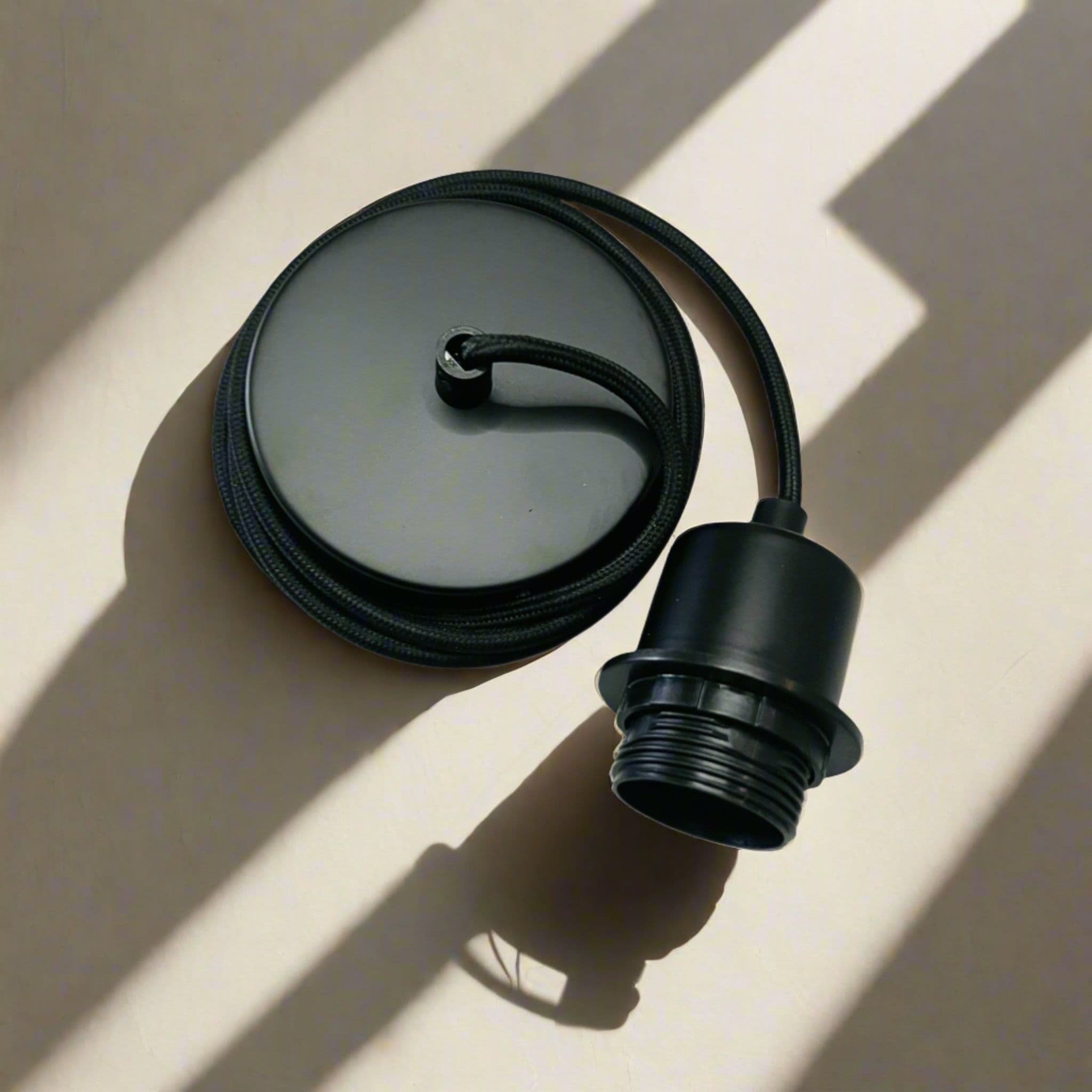 'Ada' Black 1.5m adjustable E27 Ceiling Pendant and Matching ceiling Rose