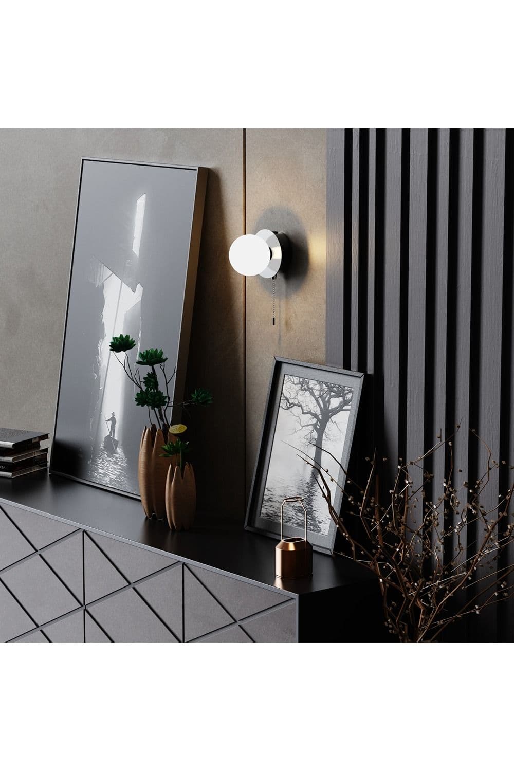 CGC Lighting 'Macie' Satin Nickel & White Opal Globe LED Rechargeable Magnetic USB Reading Bedside Wall Light Pull Cord Switch