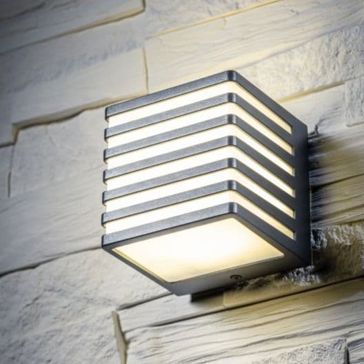 'Sirolo' Anthracite Grey Square LED Outdoor Cube Wall Light Decorative Grill 4000k IP54 10W 1000lm