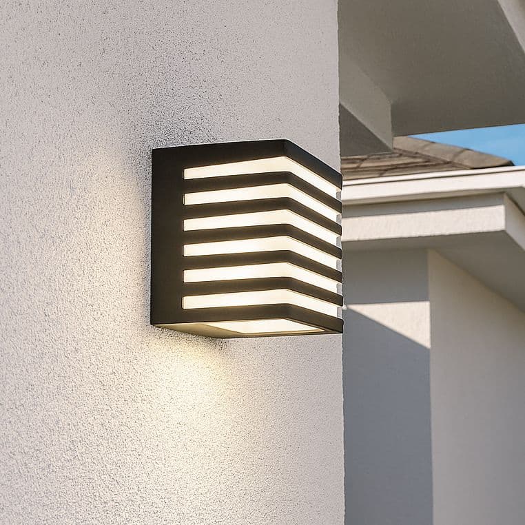 'Sirolo' Black Square LED Outdoor Cube Wall Light Decorative Grill 4000k IP54 10W 1000lm