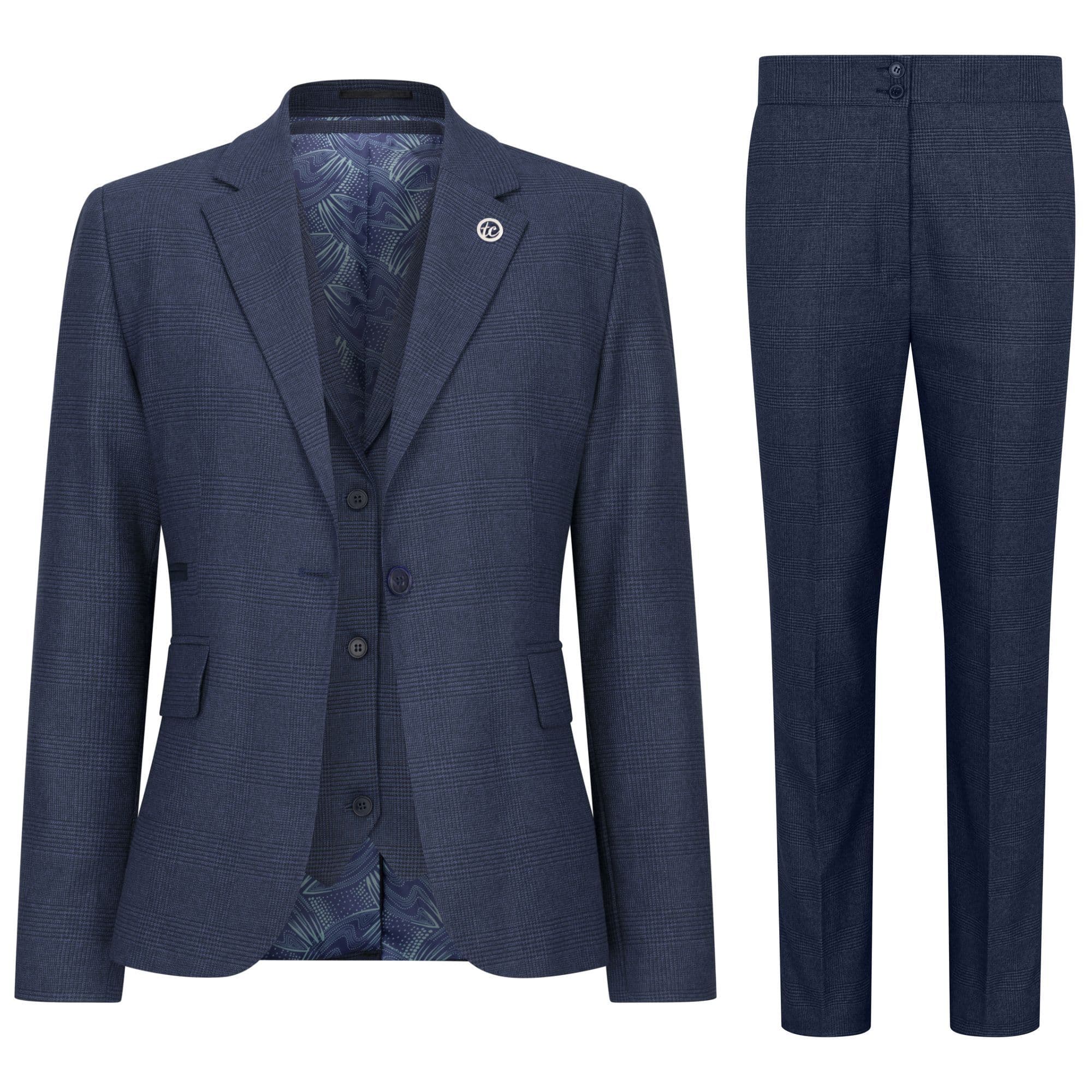 Three Piece Tailored Fit Suit Prince Wales Check
