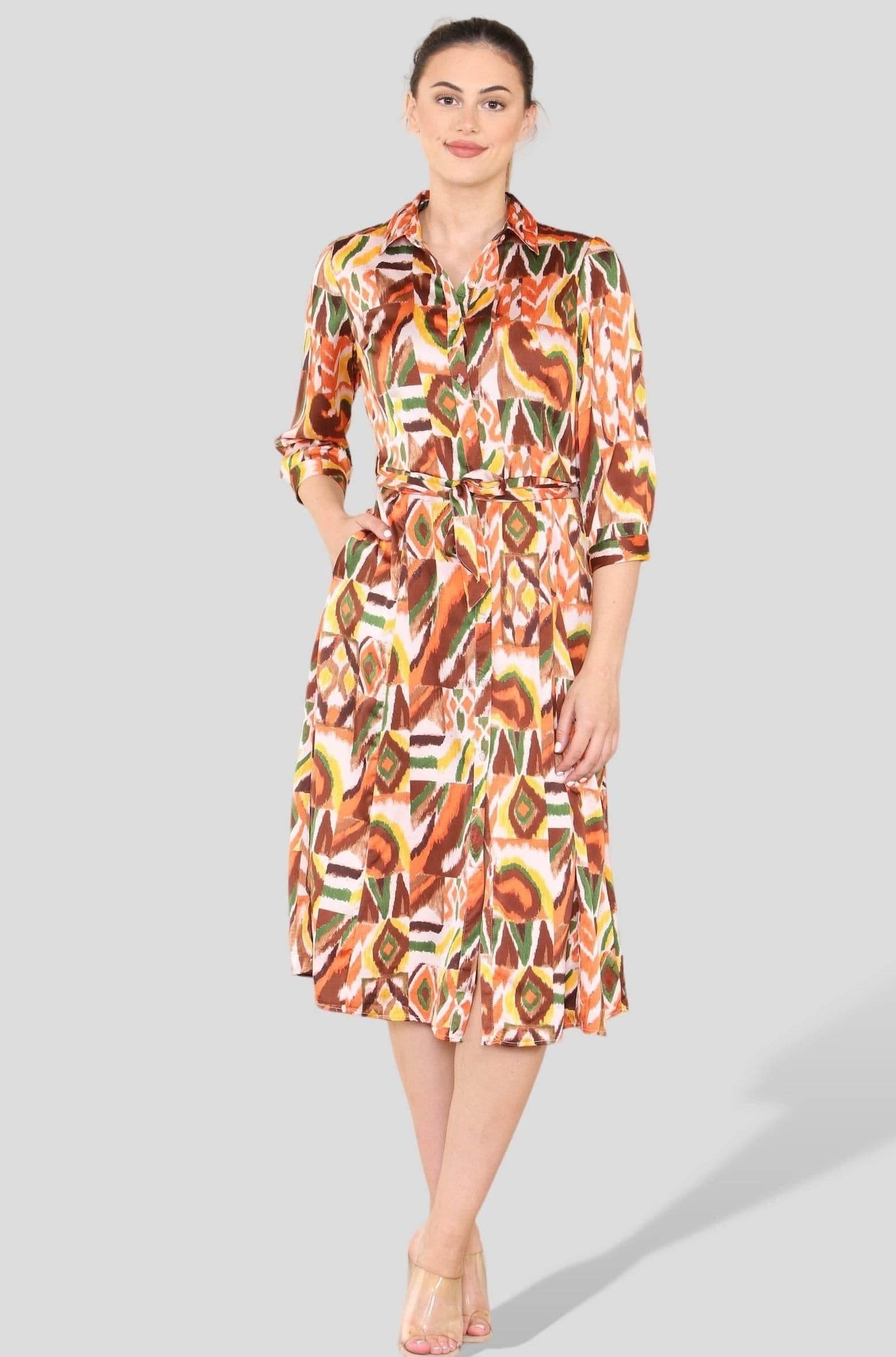 Tribal Print Midi Shirt Dress