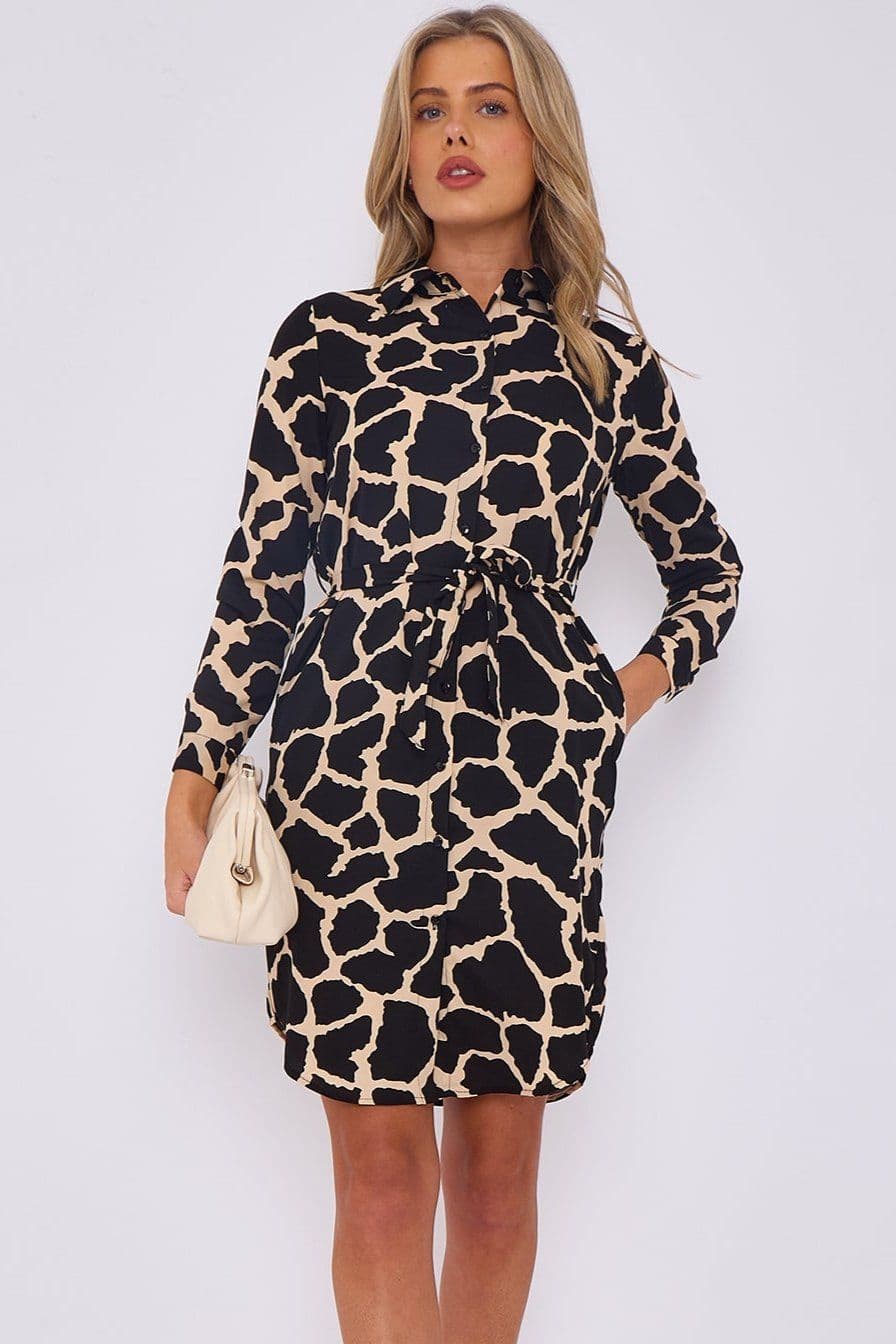 Giraff Print Mini Shirt Dress