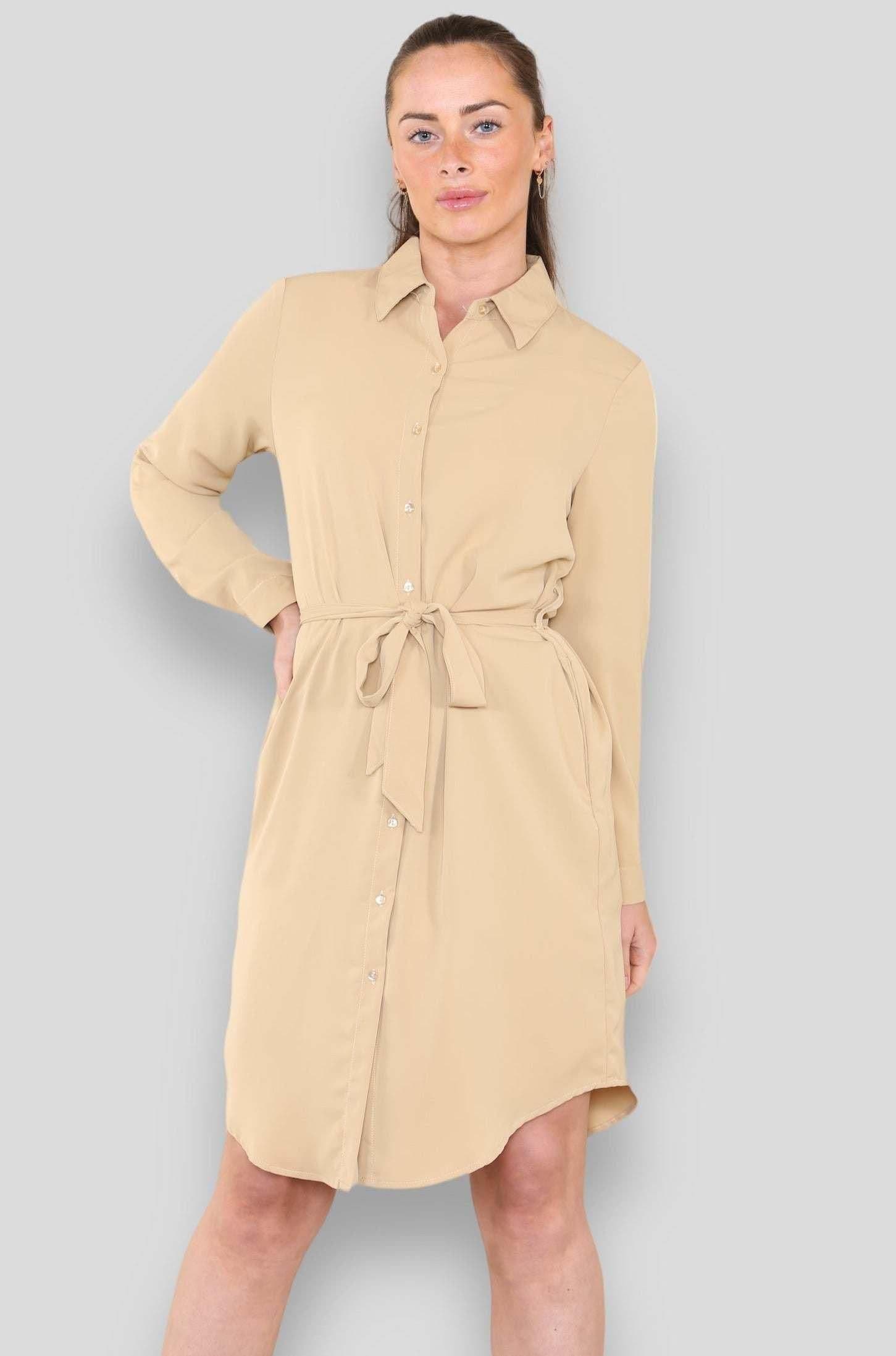 Plain Belted Mini Shirt Dress
