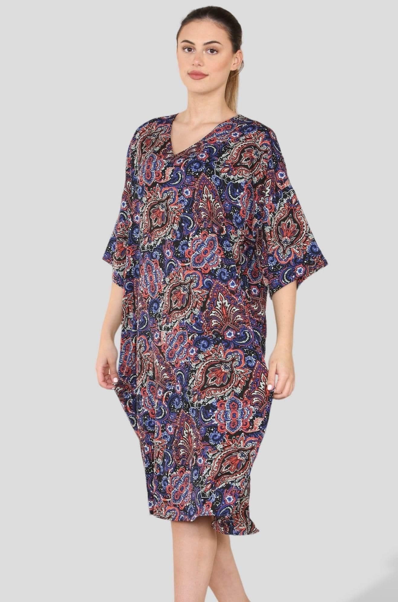 Paisley Print Oversized Shift Midi Dress