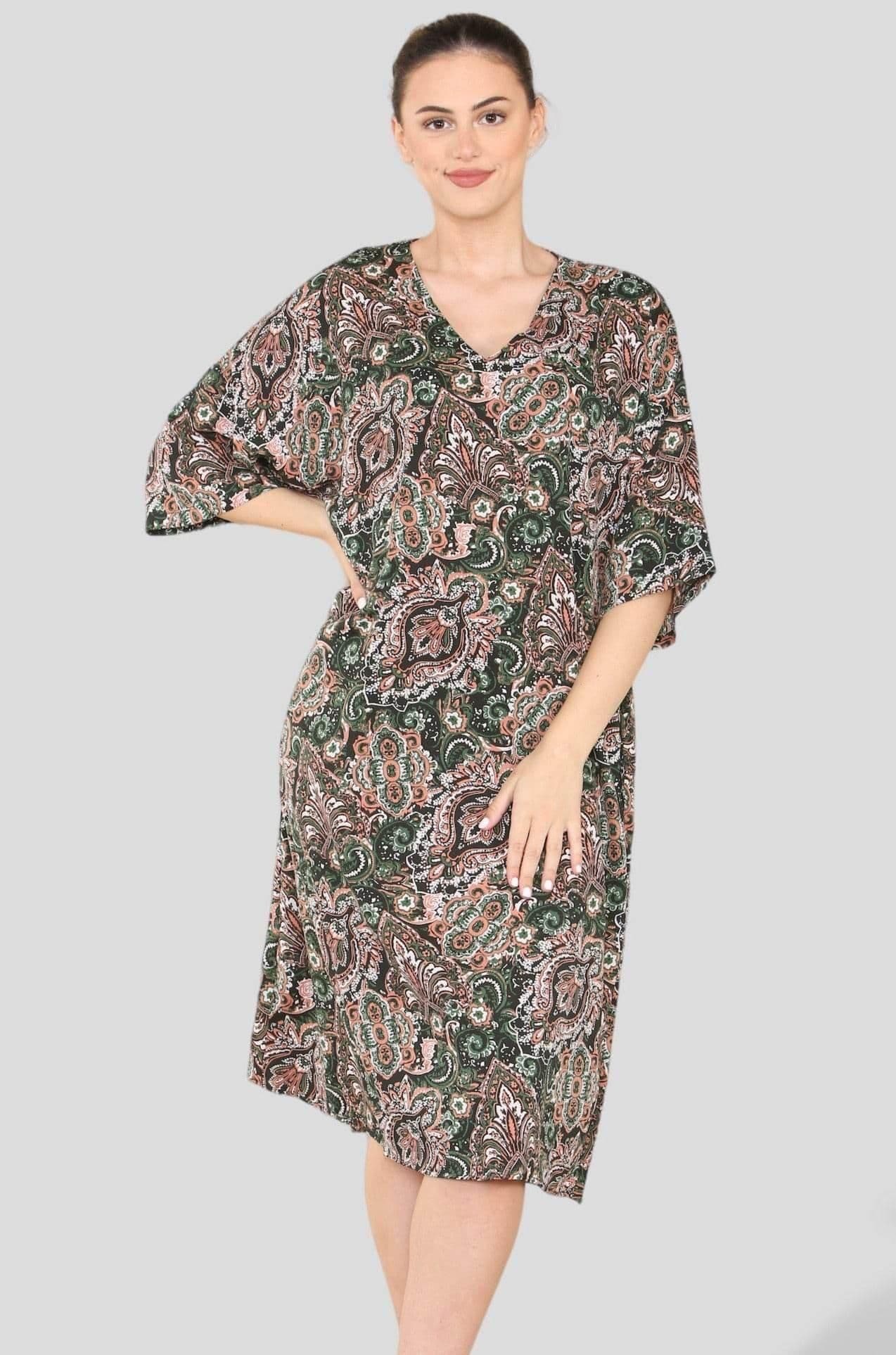 Emerald Paisley Print Oversized Shift Midi Dress