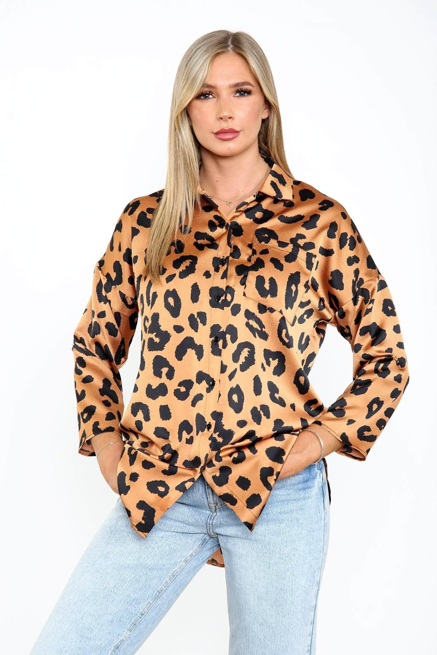 Leopard Print Satin Oversized Shirt