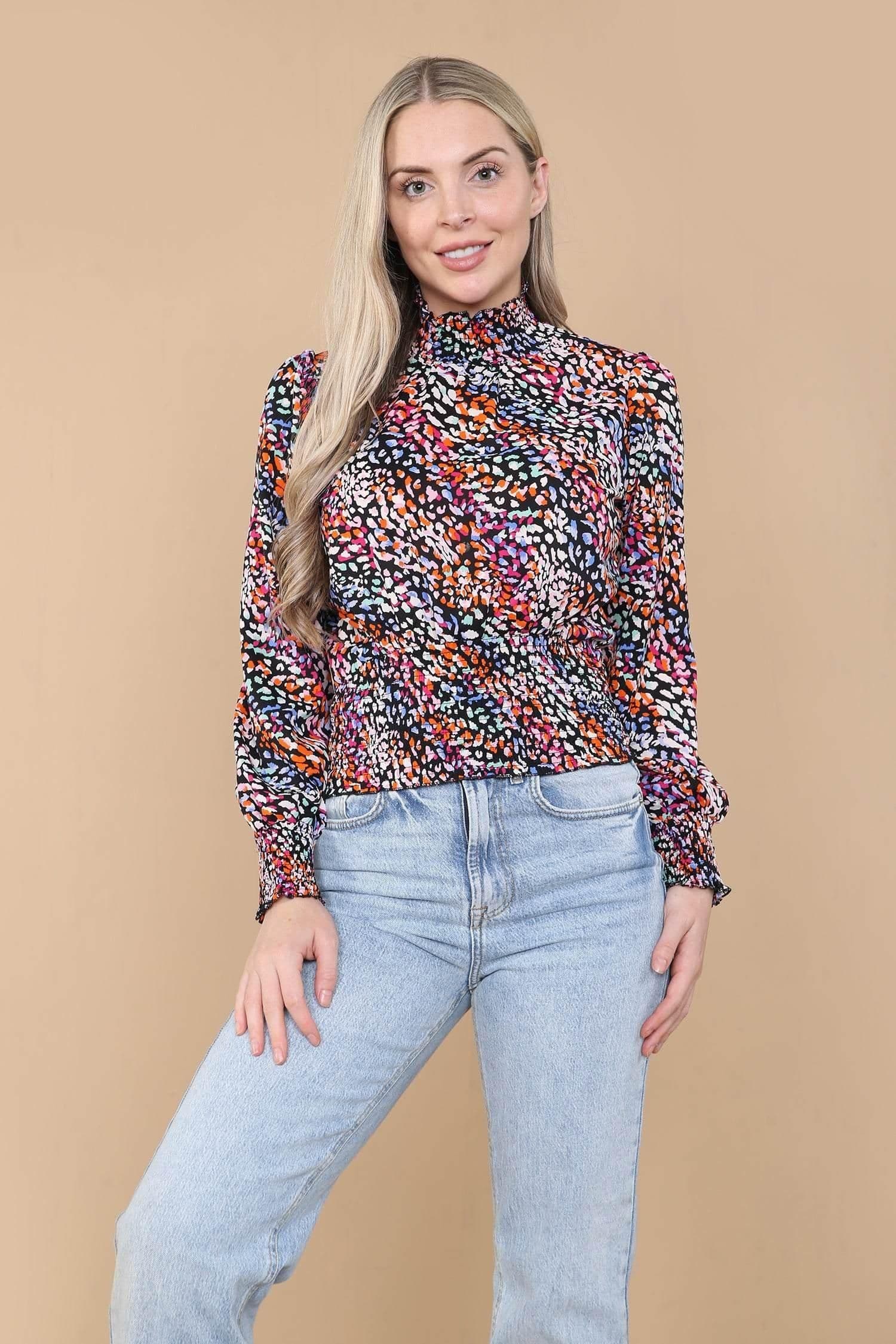 Leopard Shirred Waist Cropped Top