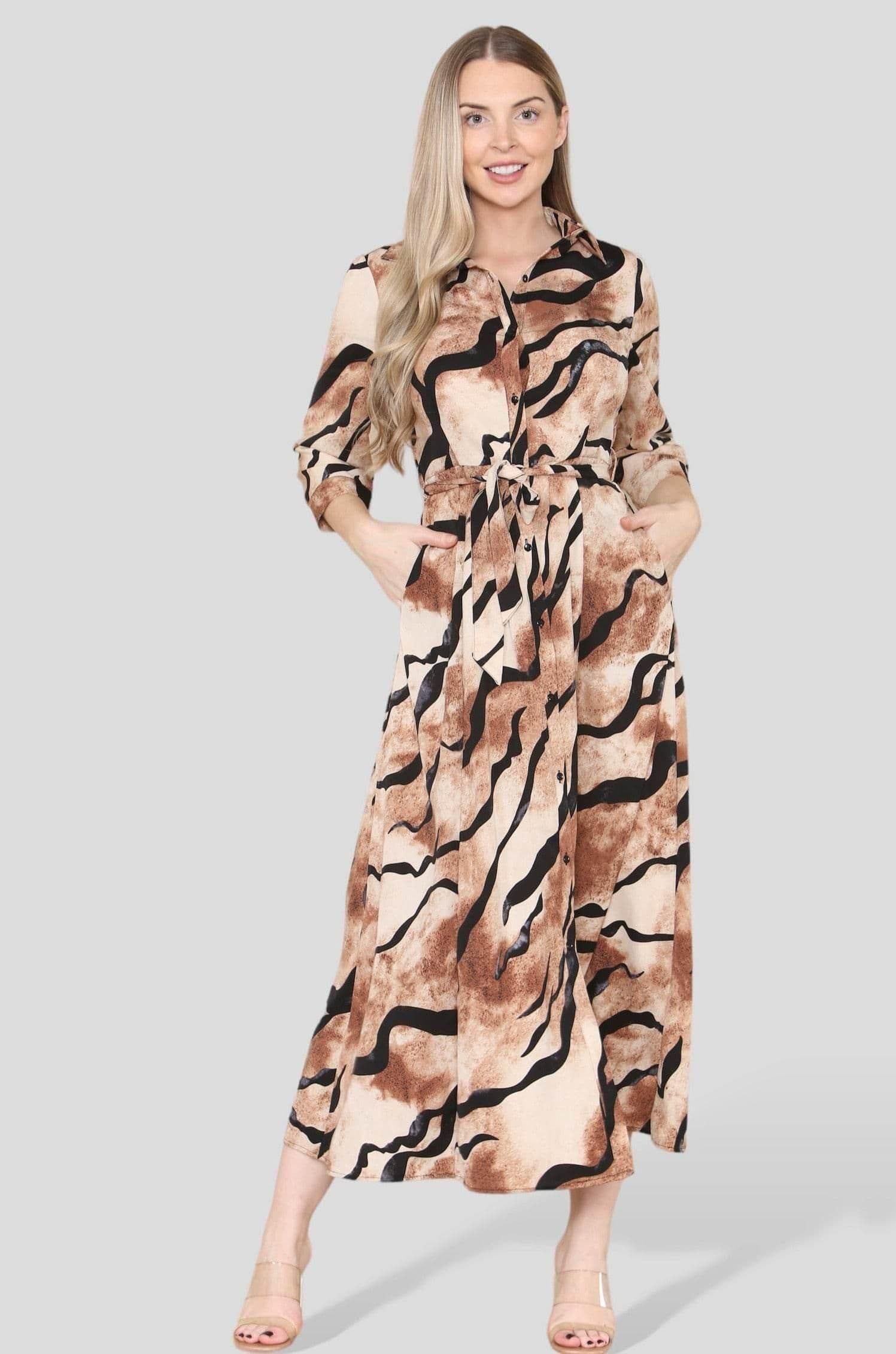 Tiger Print Maxi Shirt Dress