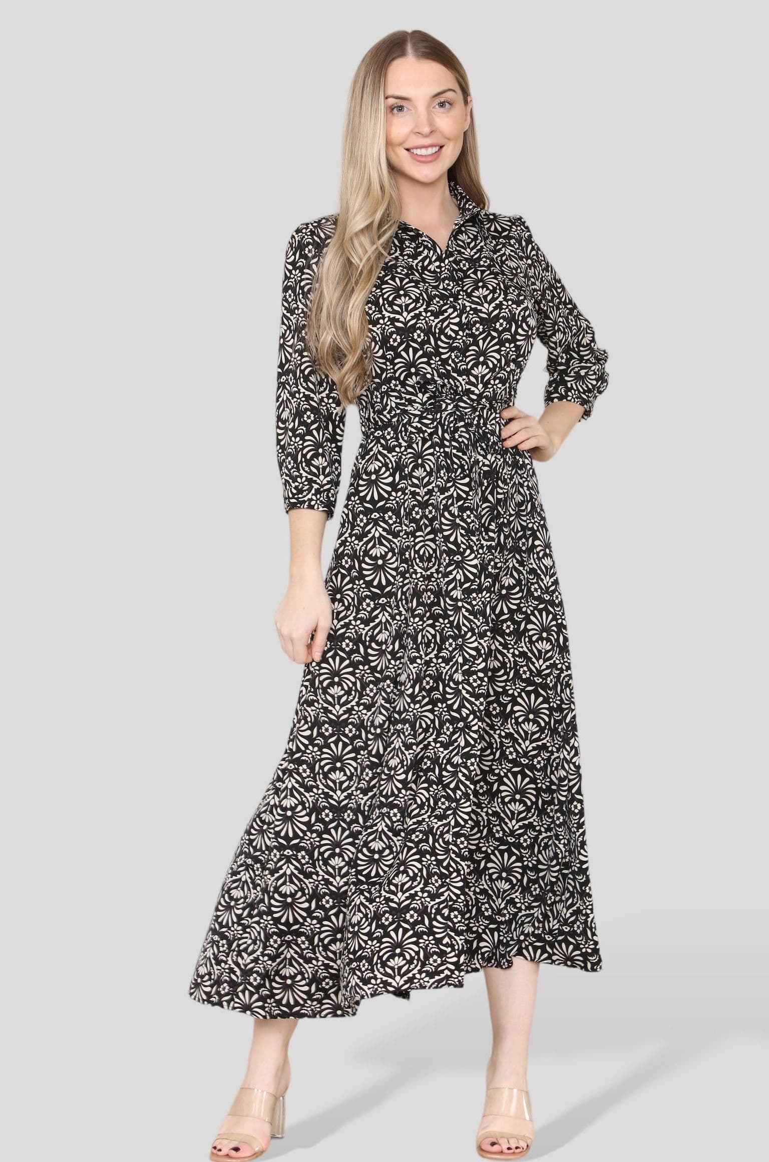 Floral Pattern Print Maxi Shirt Dress