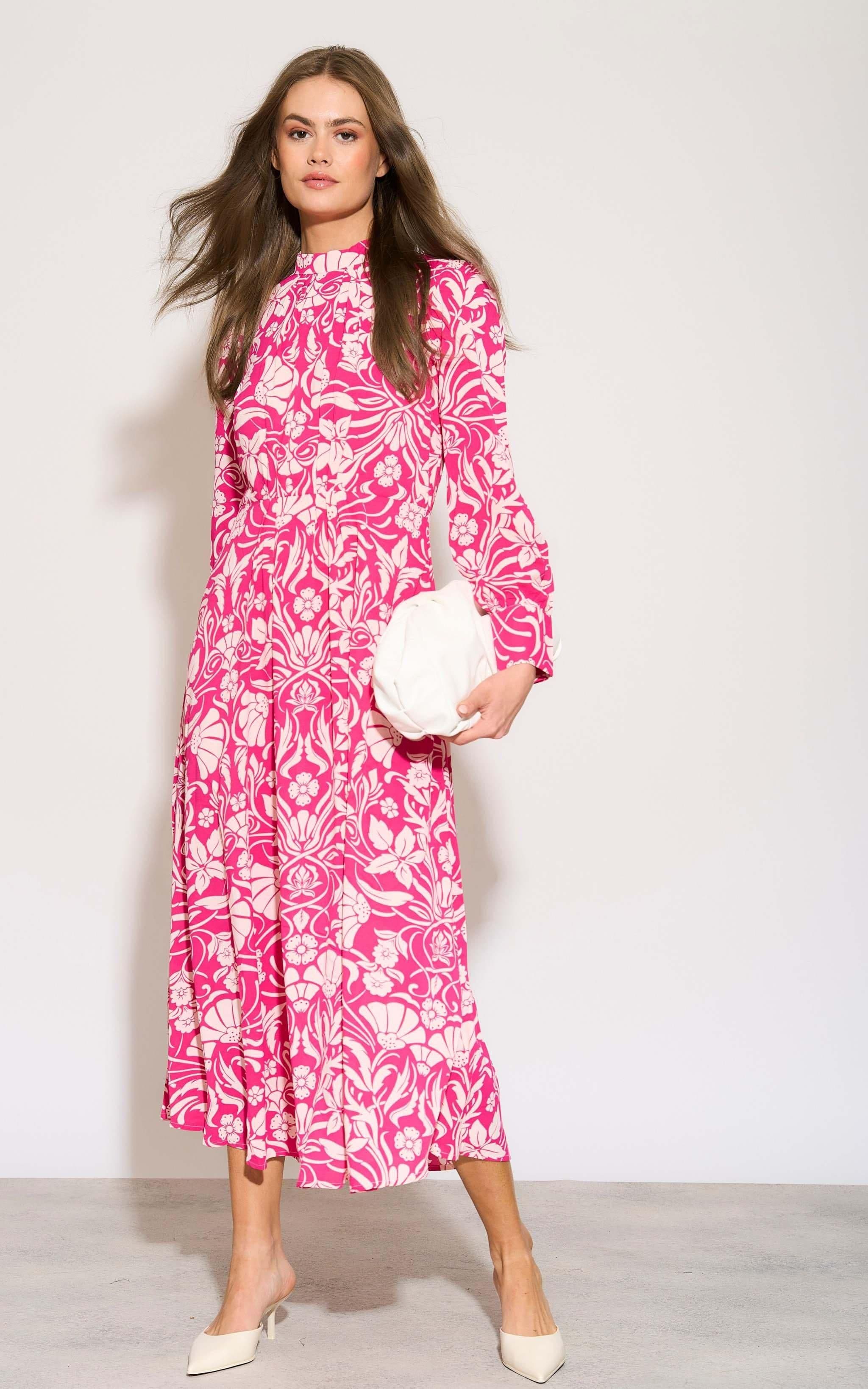 Floral Print Pleated Skirt High Neck Maxi Dress