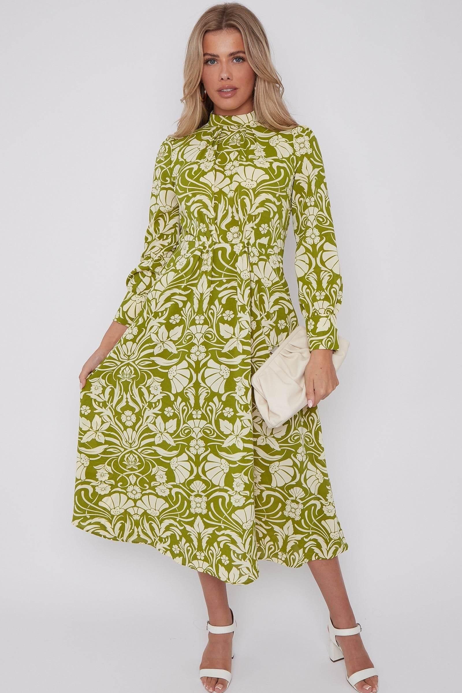 Floral Print Pleated Skirt Midaxi Dress