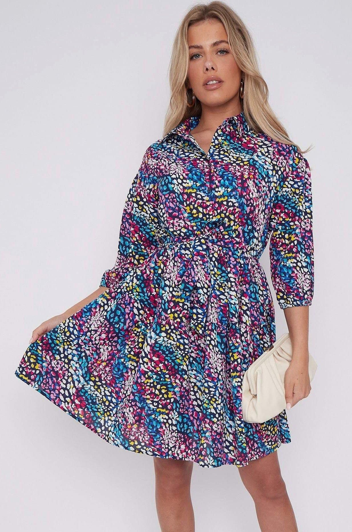 Rainbow Leopard Print Oversized Smock Mini Dress