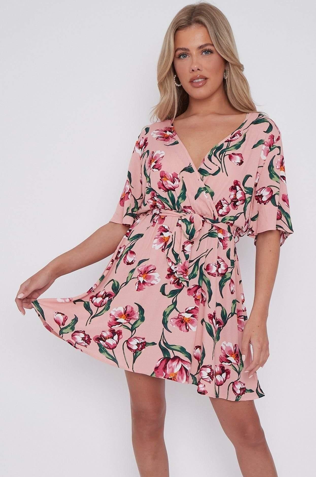 Floral Print Cheese Cloth Wrapped Mini Dress