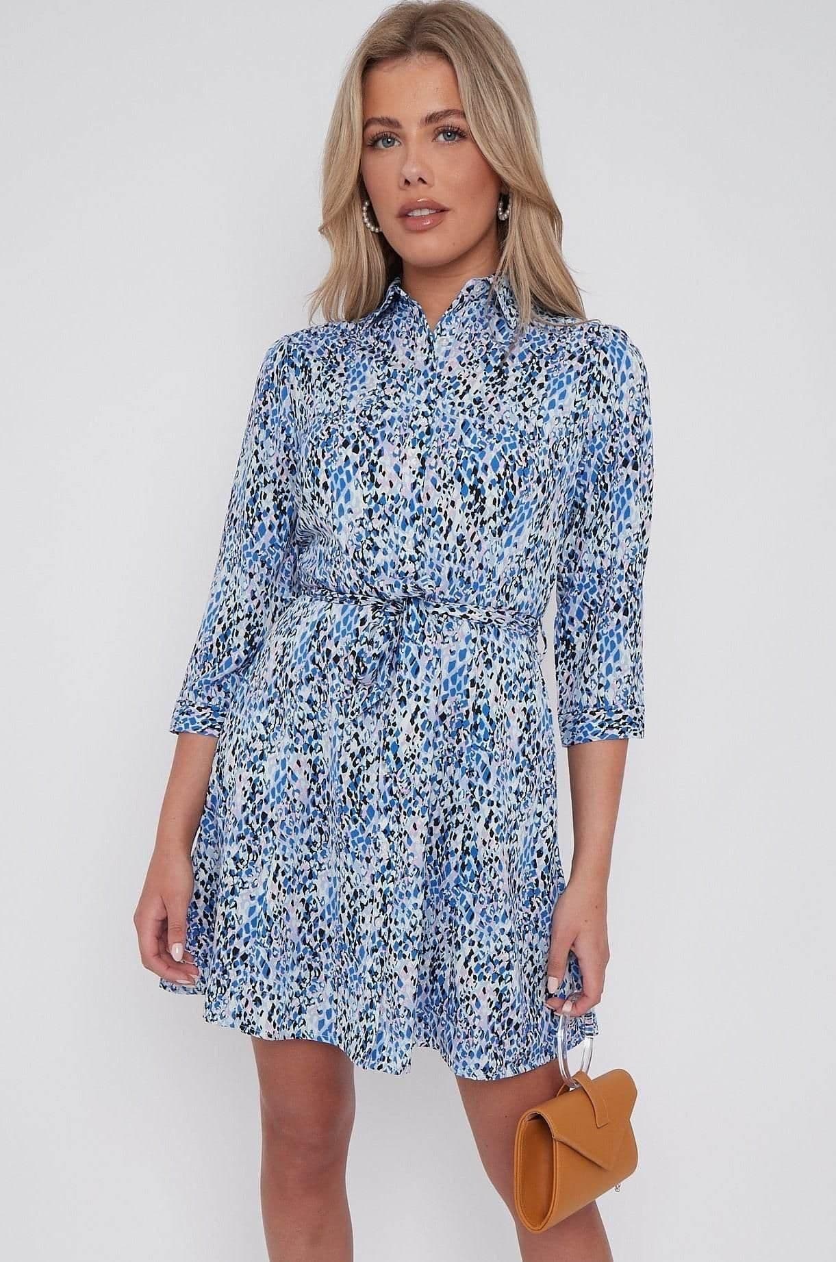 Leopard Print Belted Mini Shirt Dress