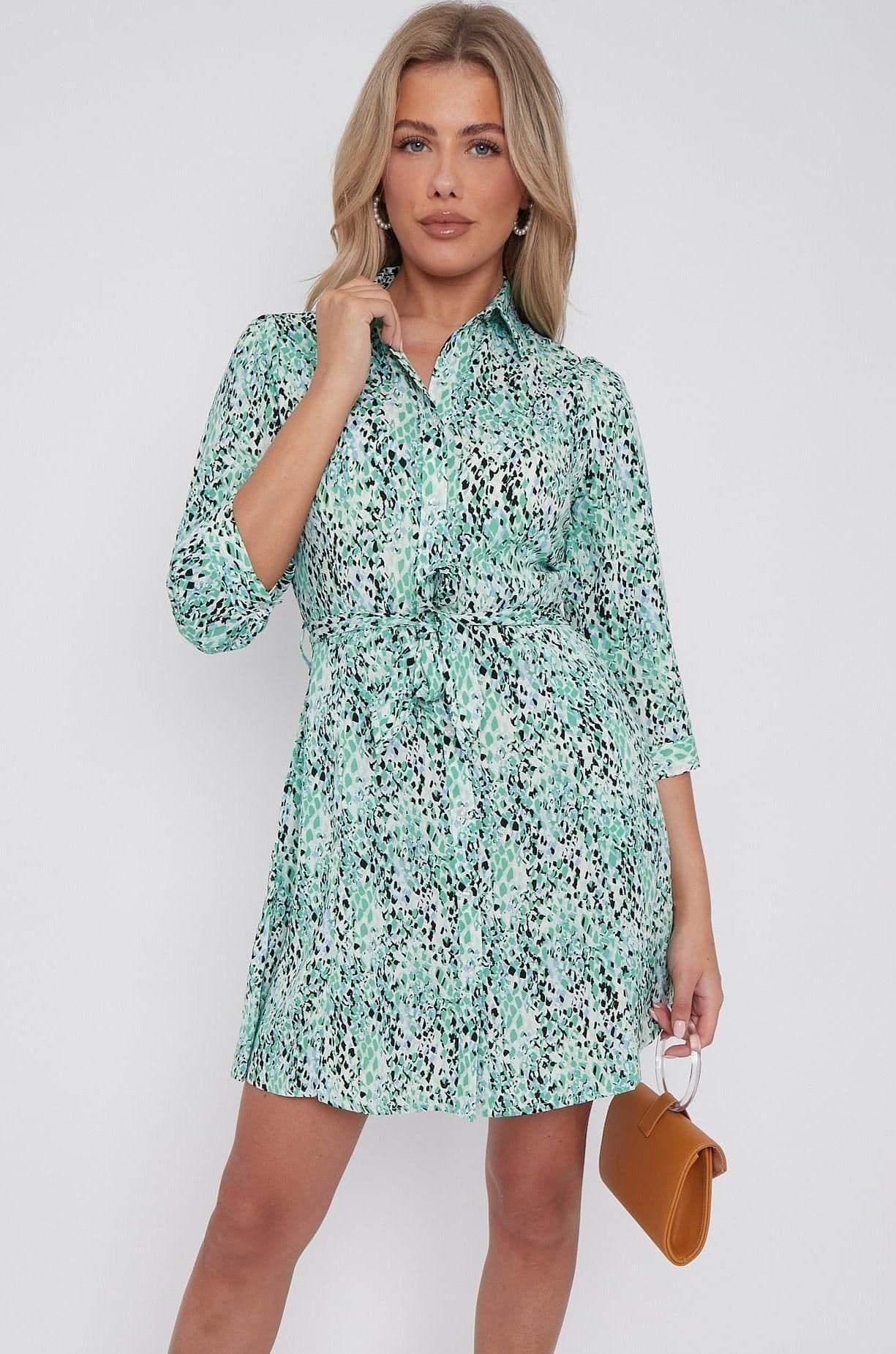 Leopard Print Belted Mini Shirt Dress
