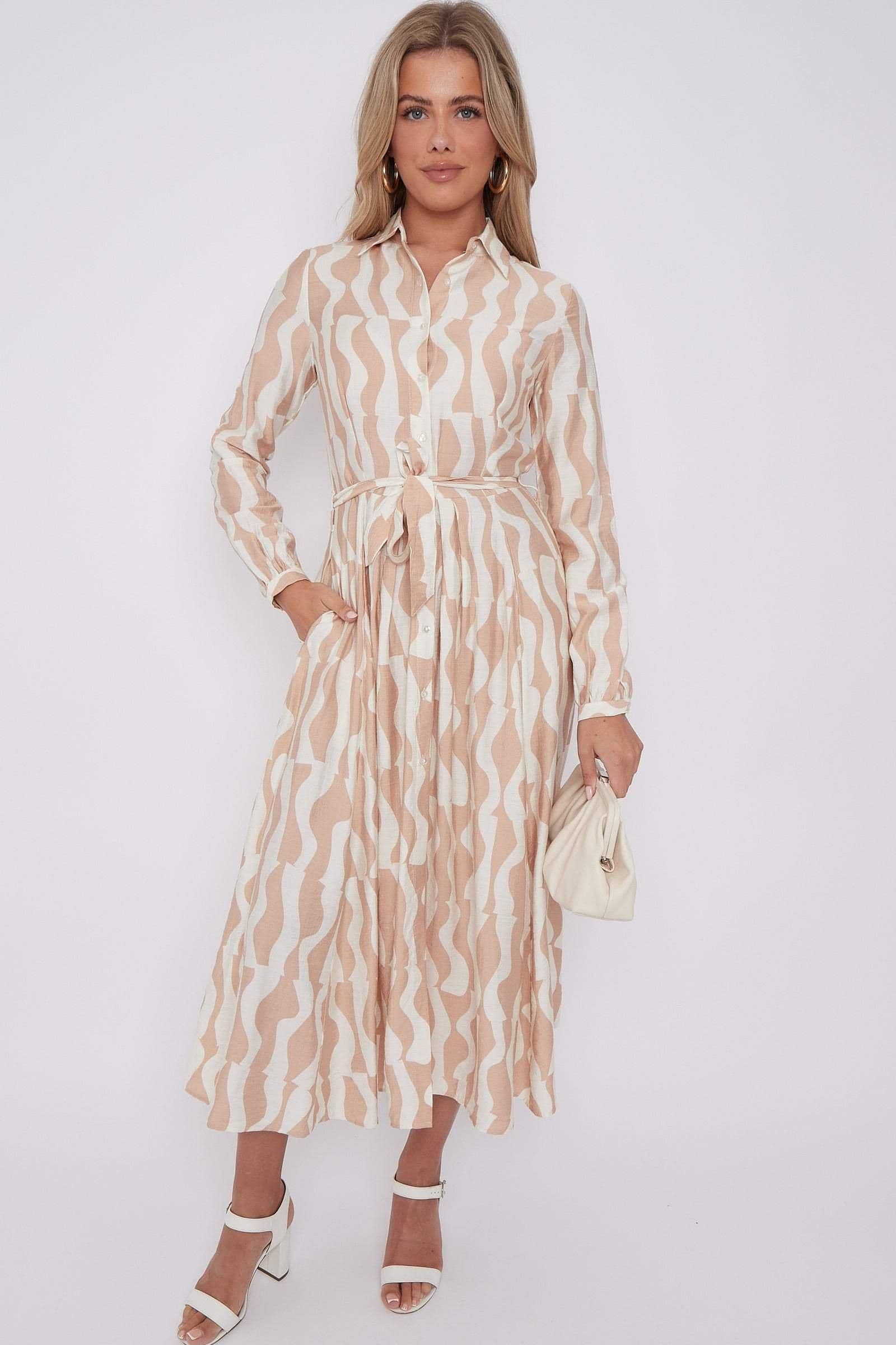 Geo Pattern Printed Midaxi Shirt Dress