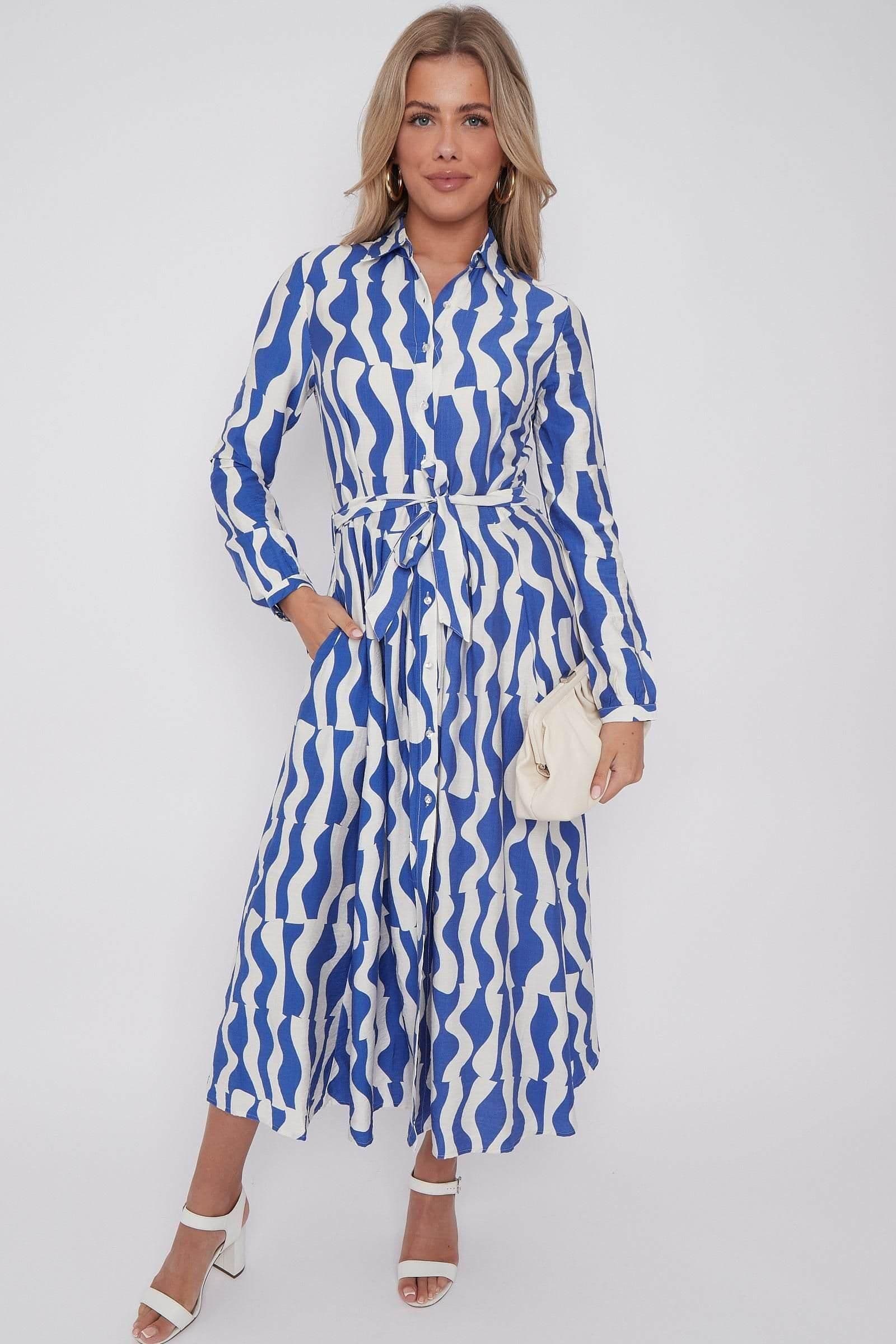 Geo Pattern Printed Midaxi Shirt Dress