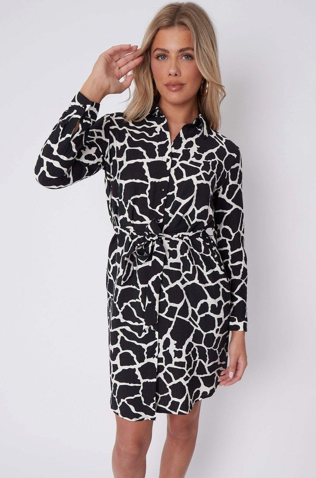 Mono Giraff Print Mini Shirt Dress