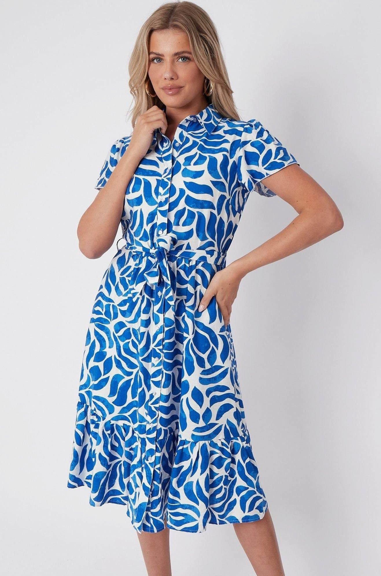Cobalt Printed Short Sleeve Midi Dress