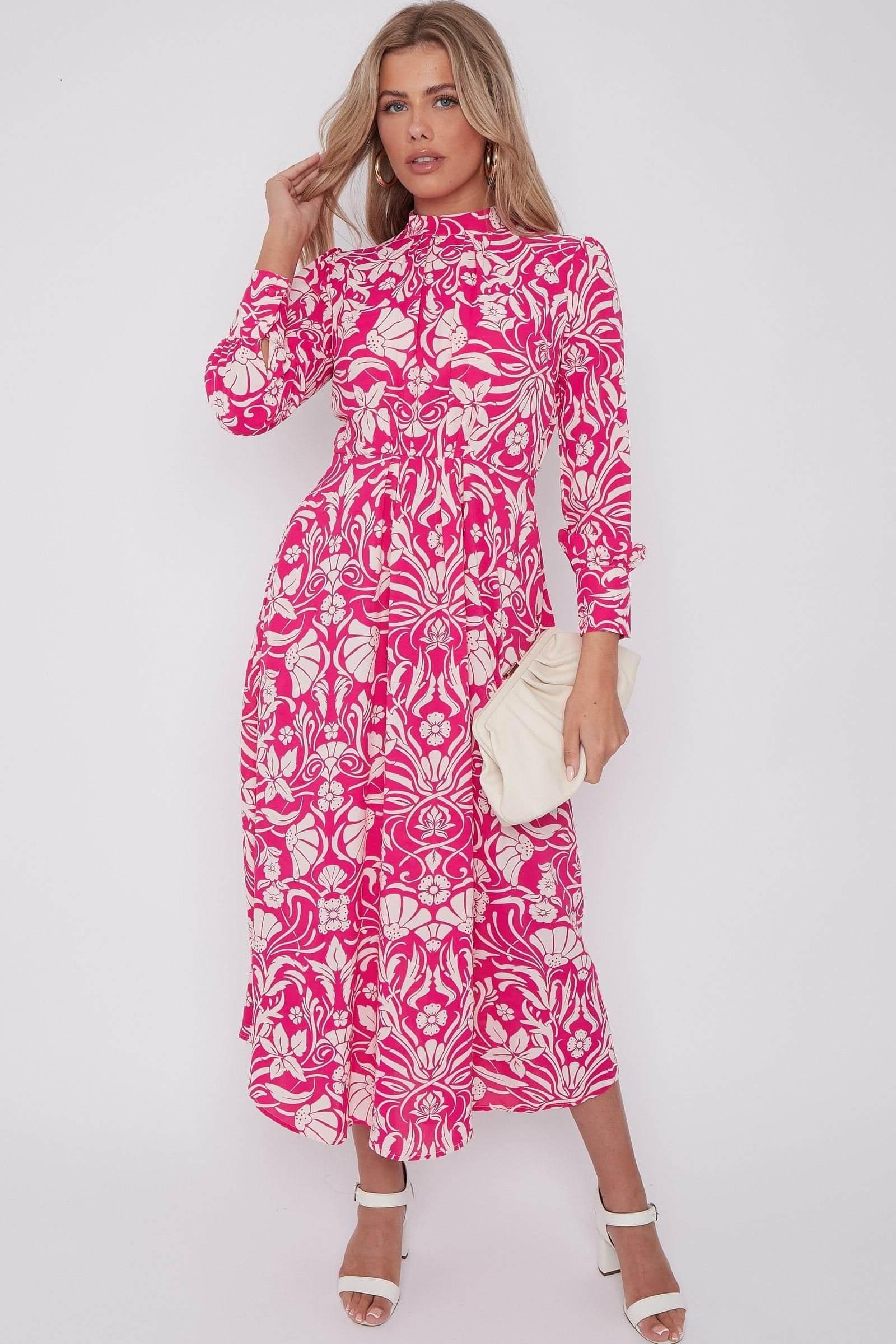 Floral Print Pleated Skirt Midaxi Dress