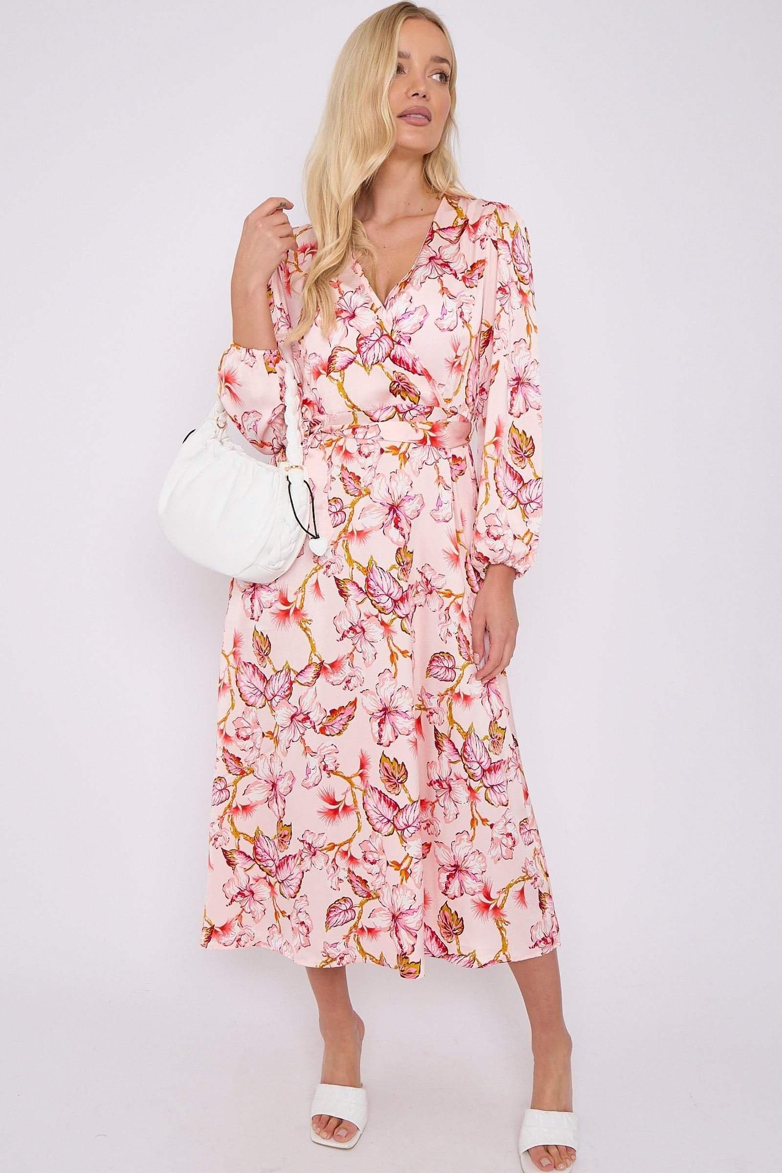 Floral Printed V Neck Midi Dress