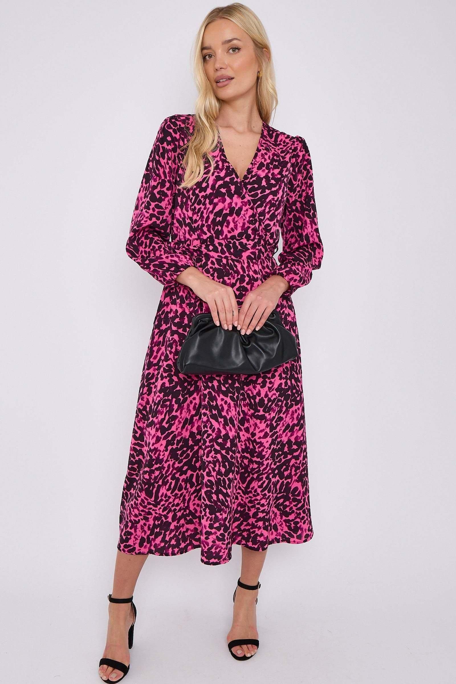 Leopard Printed V Neck Midi Dress