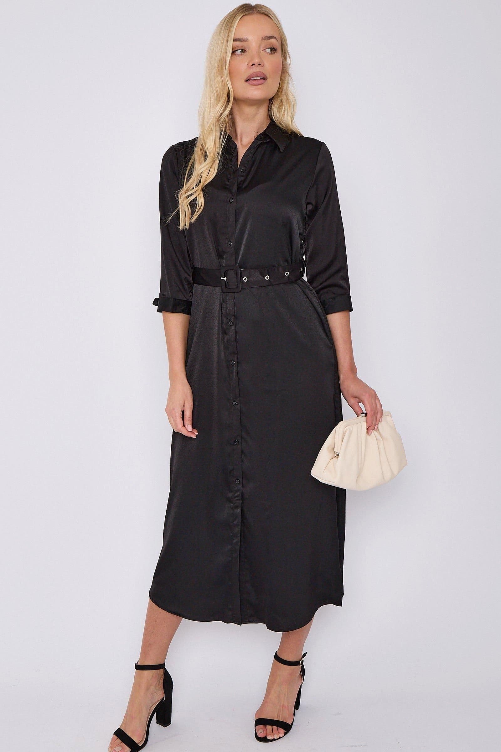 Half Sleeve Belted Maxi Shirt Dress
