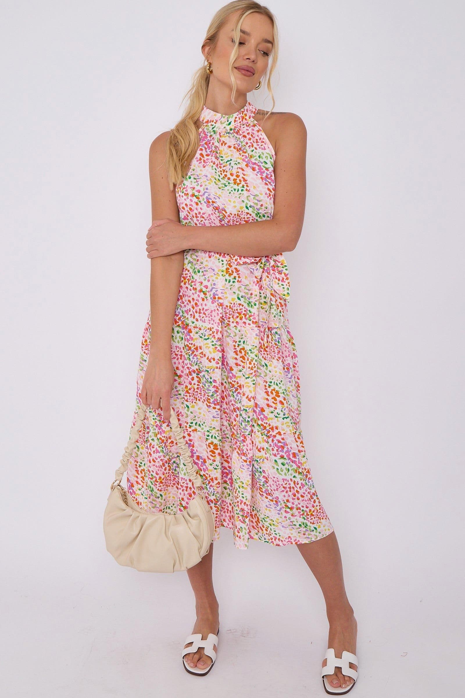 Leopard Print Halter Neck Midi Dress