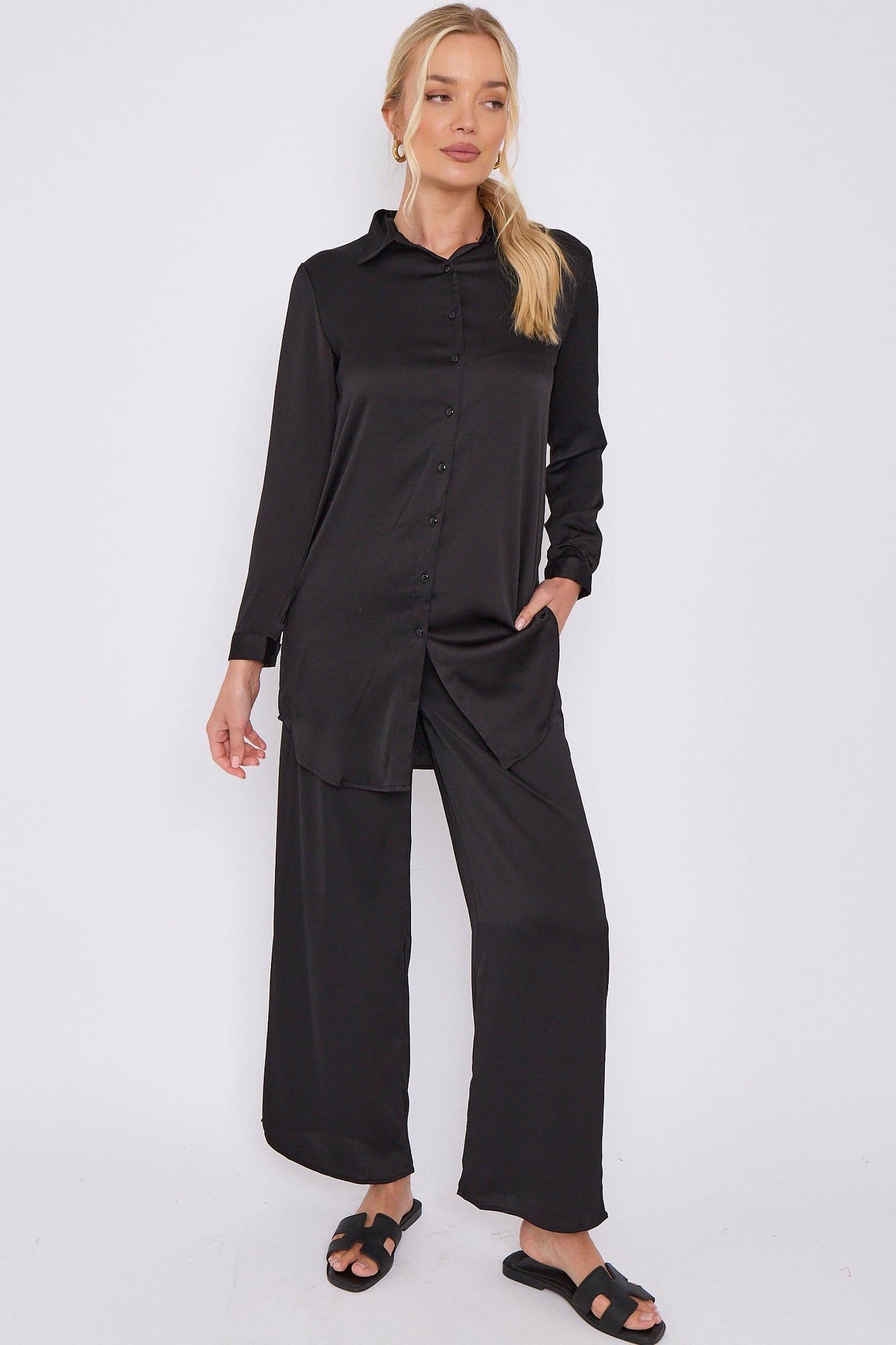 Crepe Satin Co ord Shirt & Trousers Set
